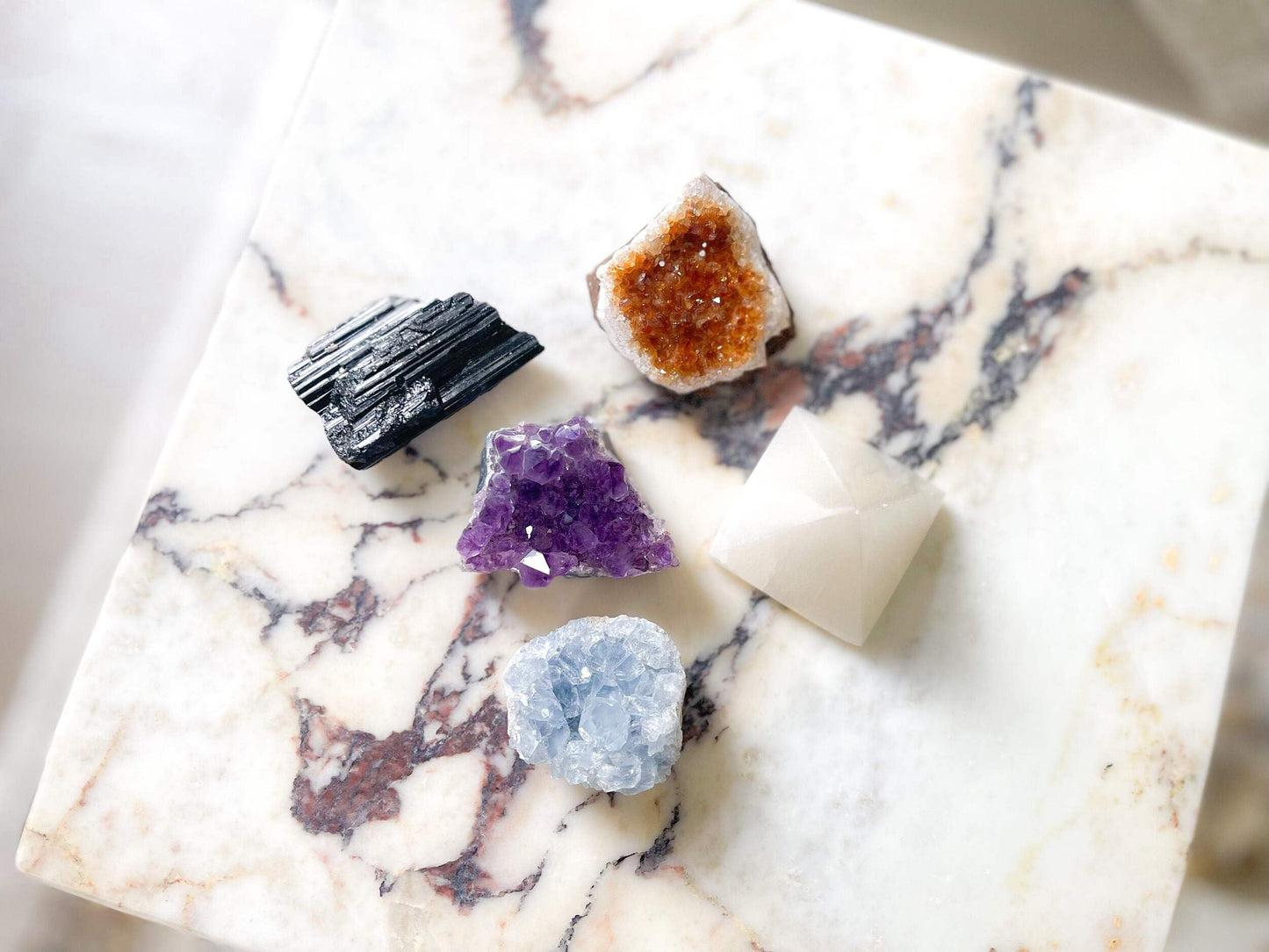 Crystal Set, 5 Pieces - Amethyst, Citrine, Celestite, Selenite, Black Tourmaline