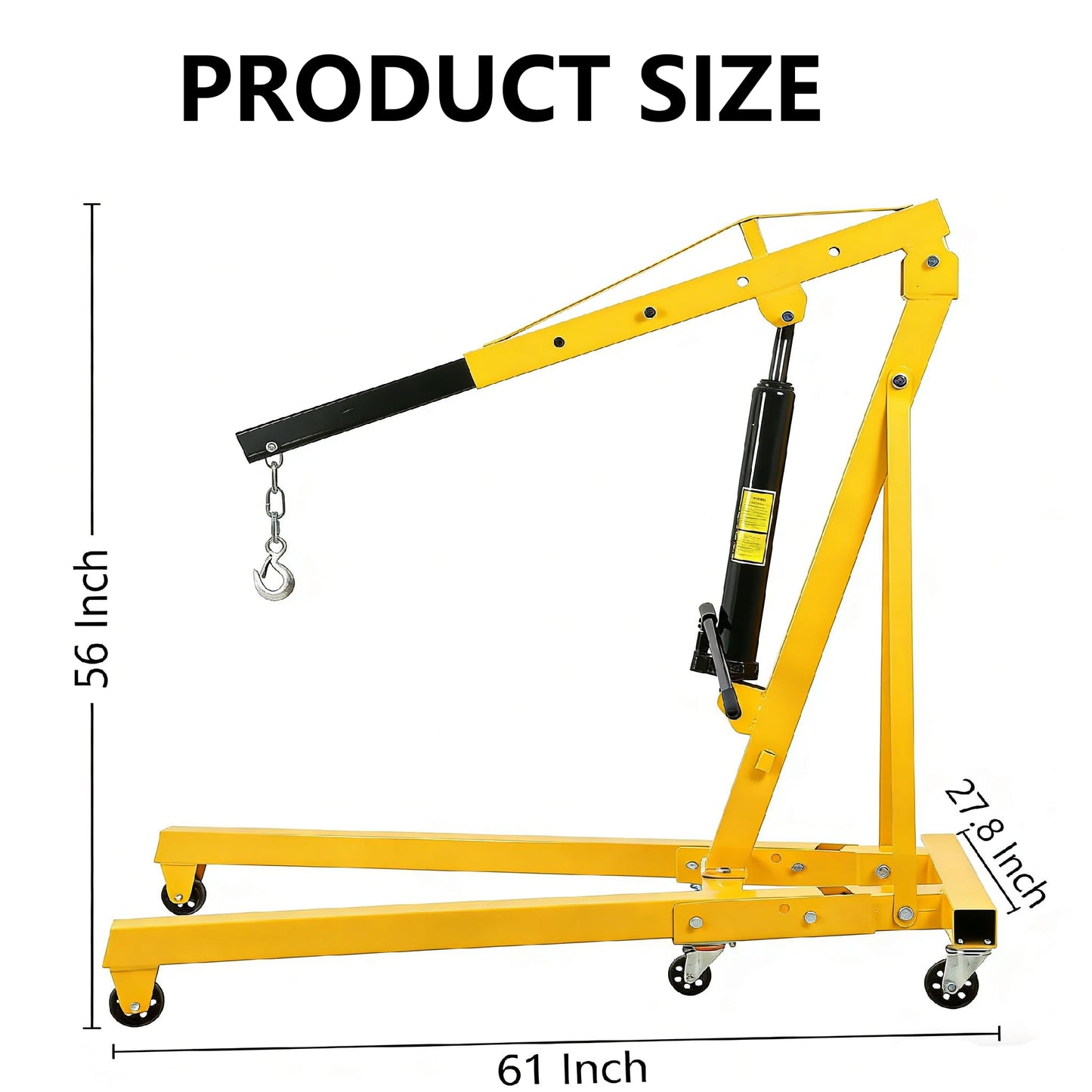 2 Ton Hydraulic Engine Hoist, 4400LBS Heavy Duty Cherry Picker Engine Hoist Lift with 6 Casters, Folding Crane Lifter with Telescopic Boom, for Workshop, Warehouse, Yellow