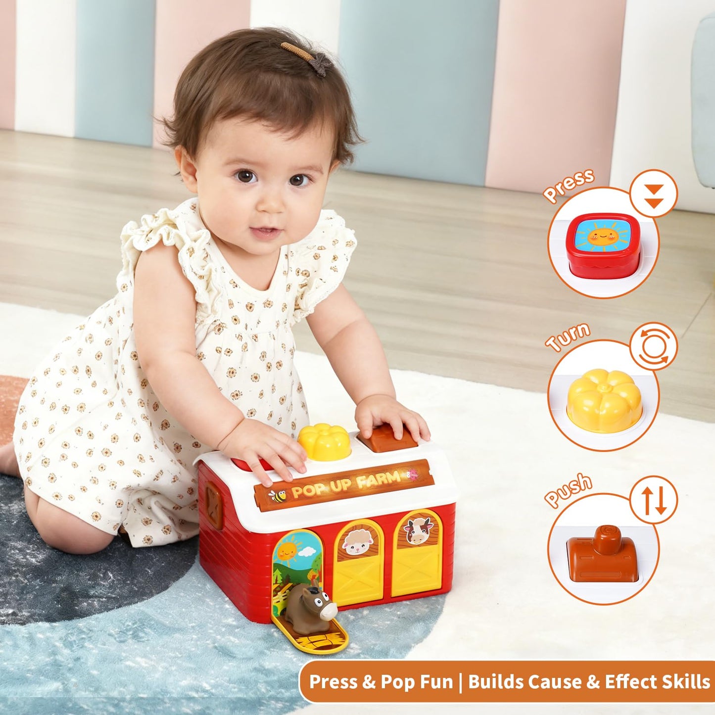 STAPAW Montessori Pop Up Toy for Babies 6-12 Months - 3 Modes Cause and Effect Toys for 1 Year Old Boy Girl, Sensory Fine Motor Skill Developmental Toddler Toy