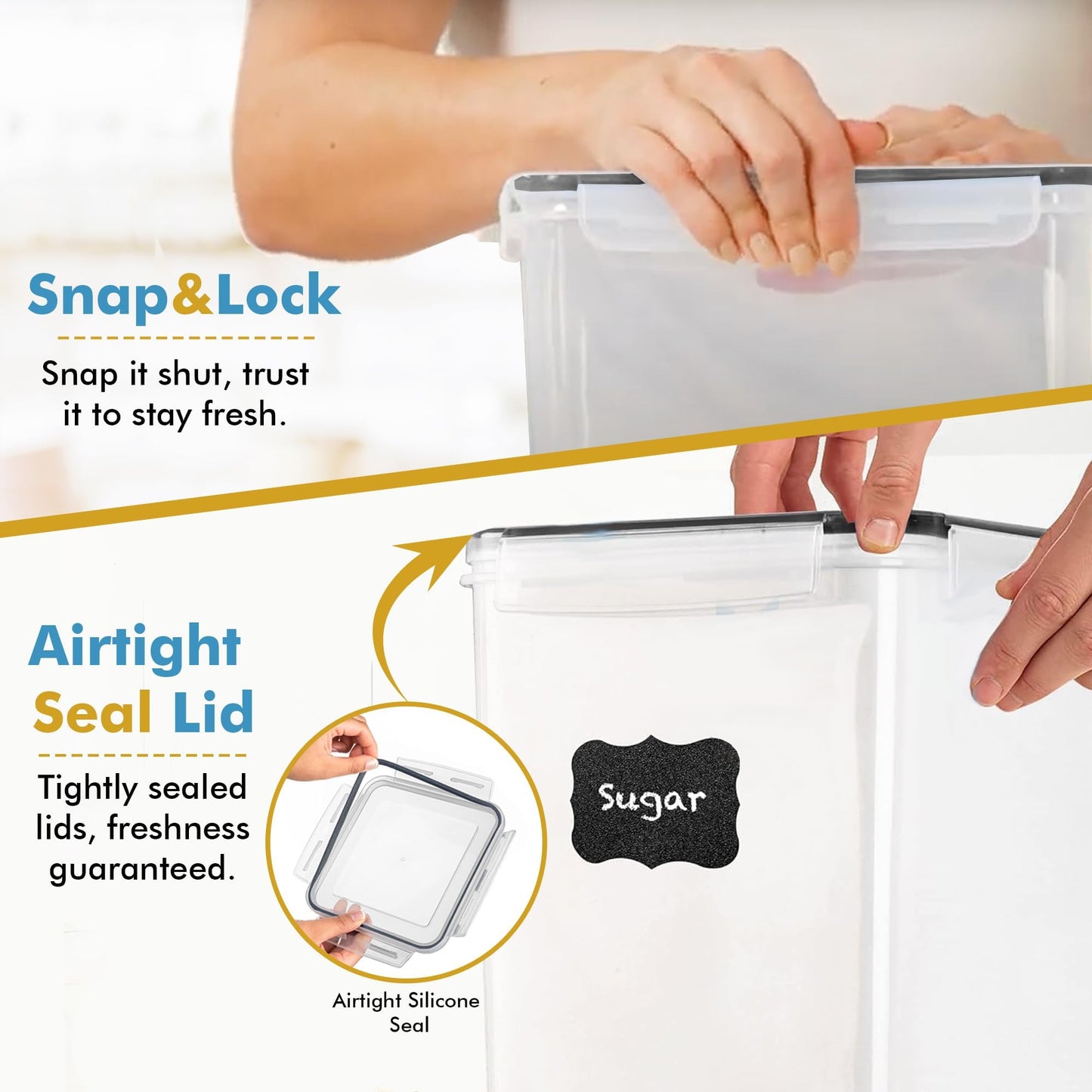 Shazo 2 PC (9.5L | 321 Oz) Extra Large Bulk Food Storage Containers with Airtight Lids for Flour, Sugar, Rice, Cereal & Pasta - Leakproof, BPA-Free Plastic Canisters for Kitchen & Pantry Organization