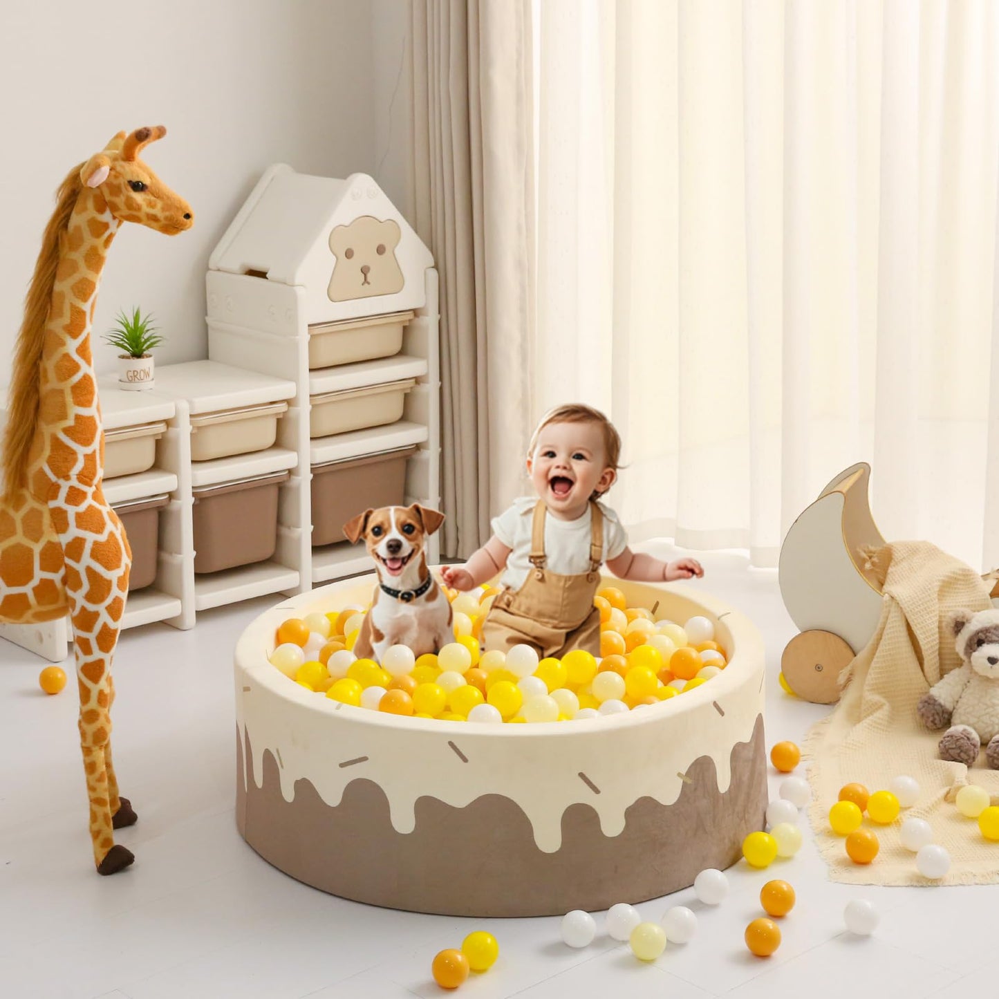 GOGOSO Ball Pit Balls for Toddlers Dogs Baby Boys Girls 2.2Inch Plasticball Toys for Kid Play Tent Birthday Slides Party Decor 170 pcs, Cream Yellow+ Macaron Yellow+ White