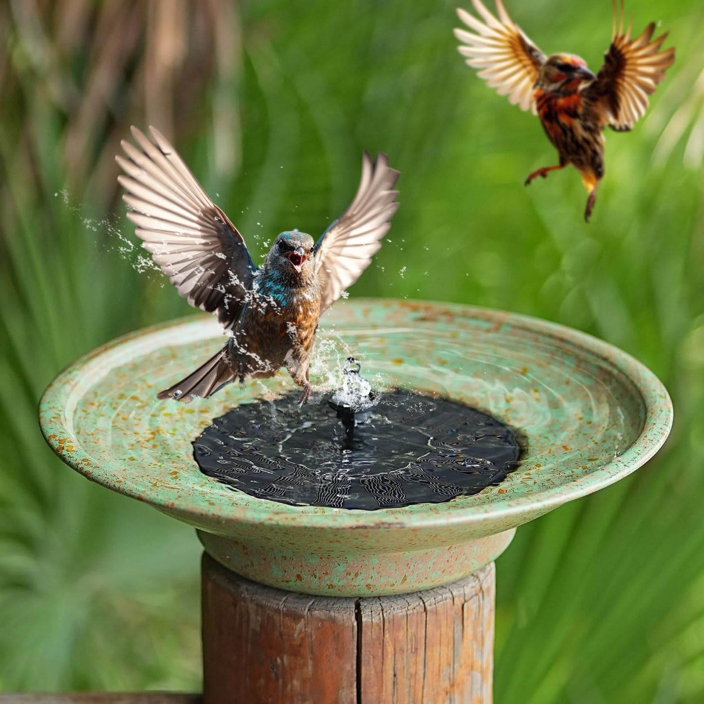 HOUYANG Solar Fountain Bird Bath, Metal Bird Bath Bubbler, Outdoor Bird Bath Bowl, for Outdoors Garden Patio Decor.