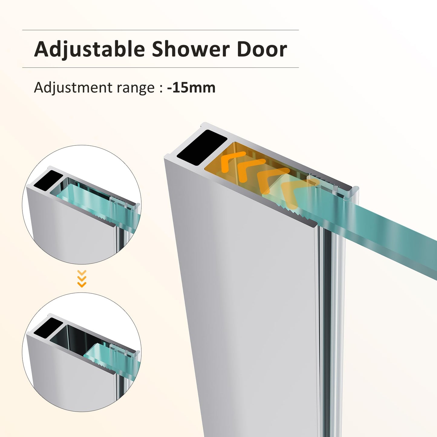 SUNNY SHOWER 30" W x 74" H Walk In Shower Door 5/16" Tempered Shower Glass Door Frameless Shower Glass Door with Support Bar, Chrome Finish