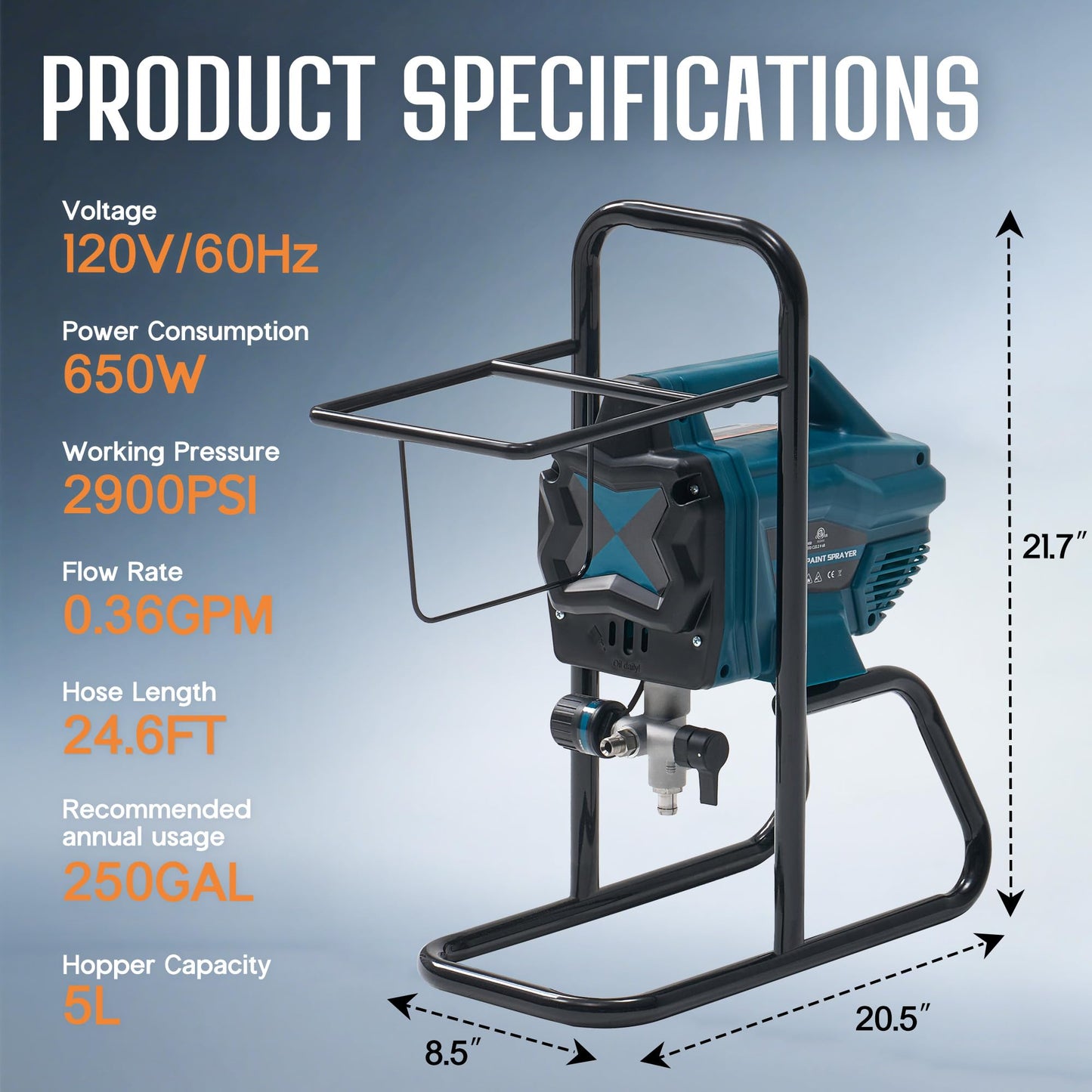 SPECRAFT High-Pressure Airless Paint Sprayer with 5L Hopper Capacity,650W, 2900 PSI Paint Sprayer with Two Spray Tips Options, for Professional and DIY Use