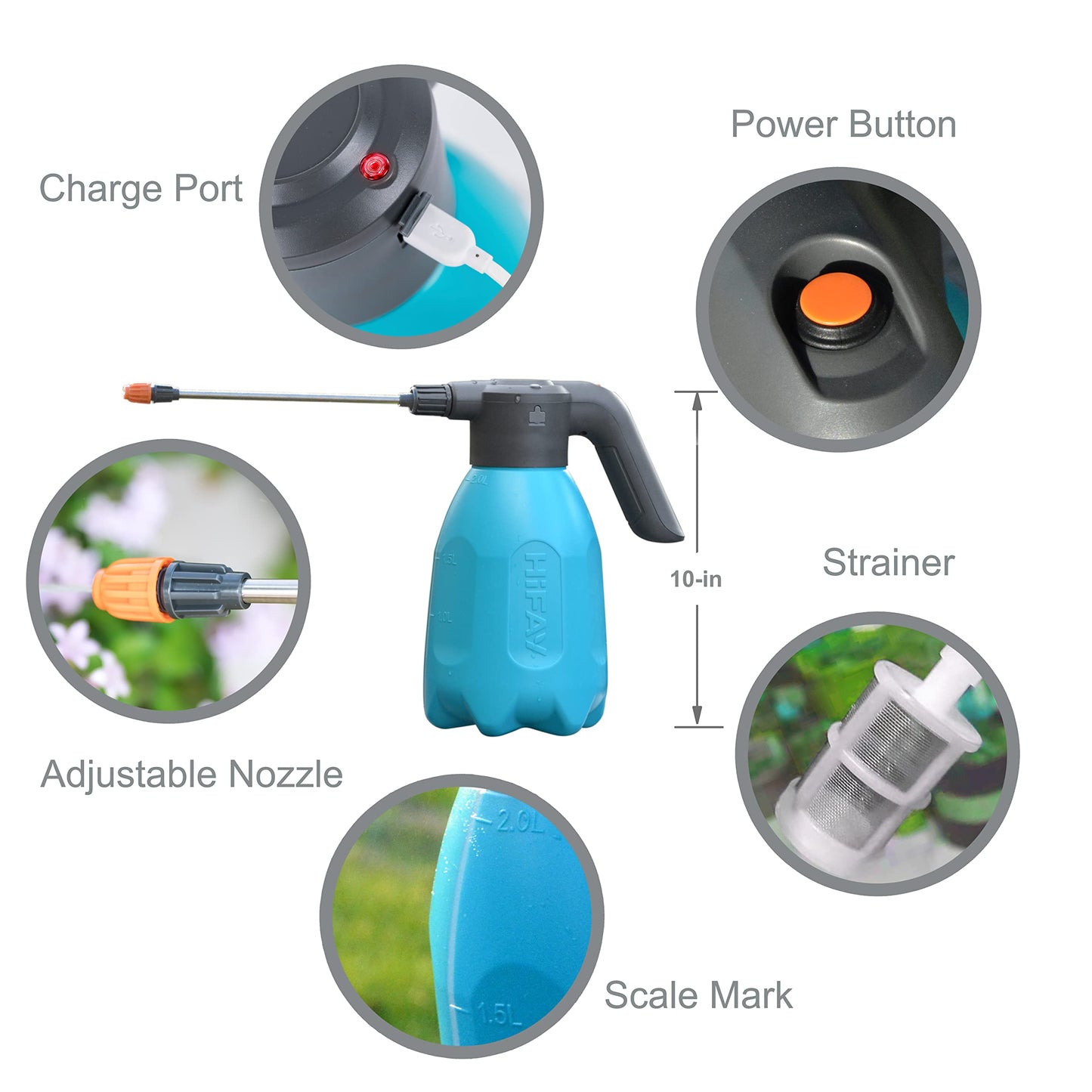 HIFAY ES2-PRO Electric Spray Bottle 2L/0.5Gallon, Rechargeable Battery Powered Sprayer Spray 60 Bottles On a Single Charge, Automatic Plant Mister,Pump Sprayer,Indoor Watering Can for Plants