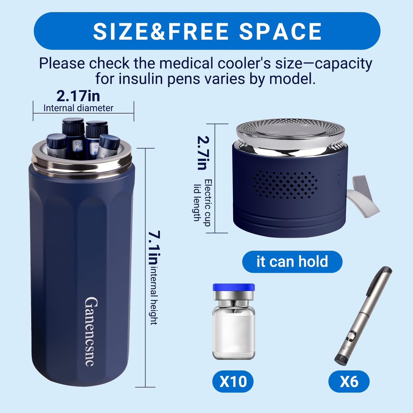 Electric Insulin Cooler Travel Case TSA Approved,USB Type-C Smart Cooling, 10000mAh Power Bank ,Large Capacity Medication Cooler,Medical Cooler for Travel (Blue,inclued10000mAh Power Bank )