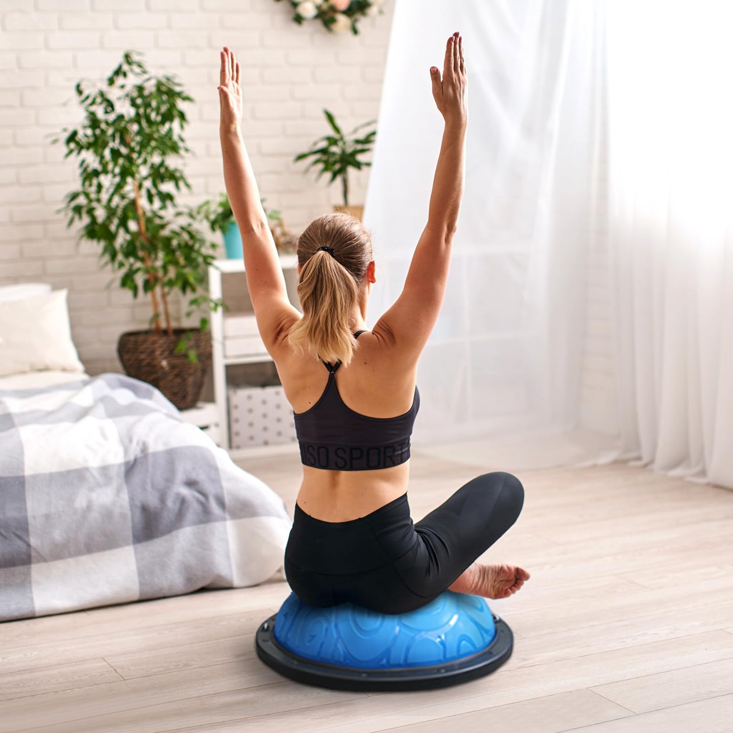 ATIVAFIT HALF BALL BALANCE TRAINER Inflatable Yoga‑Stability Ball for Core Strength & Home Workouts with Resistance Bands, Pump & Anti‑Slip Base (Supports up to 660 lbs)
