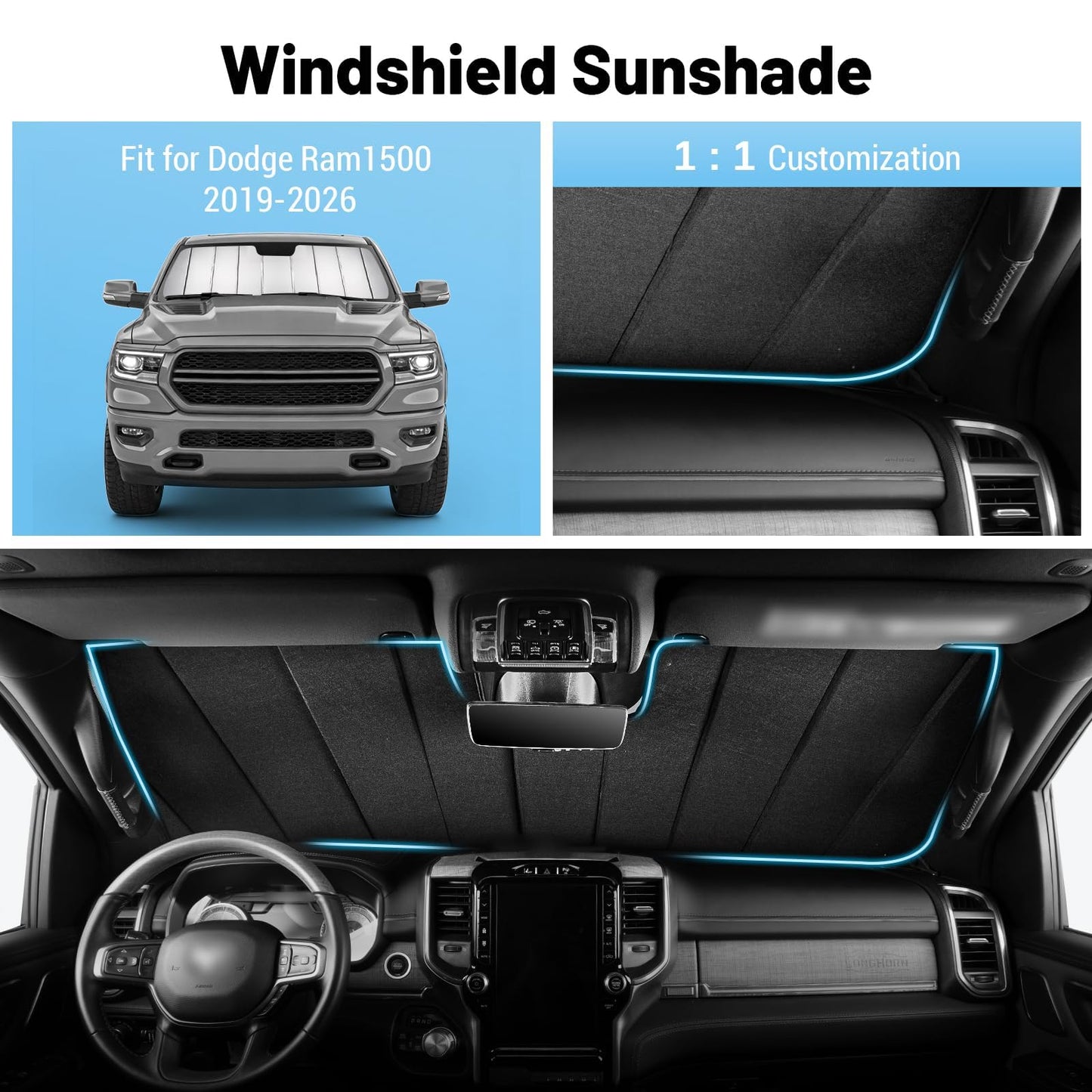 Zaqmru Full Window Sunshades Compatible with Dodge RAM 1500 2019-2026 Sunshade for Car Windshield Side Rear Window Truck Privacy Window Covers (Silver 6PCS)