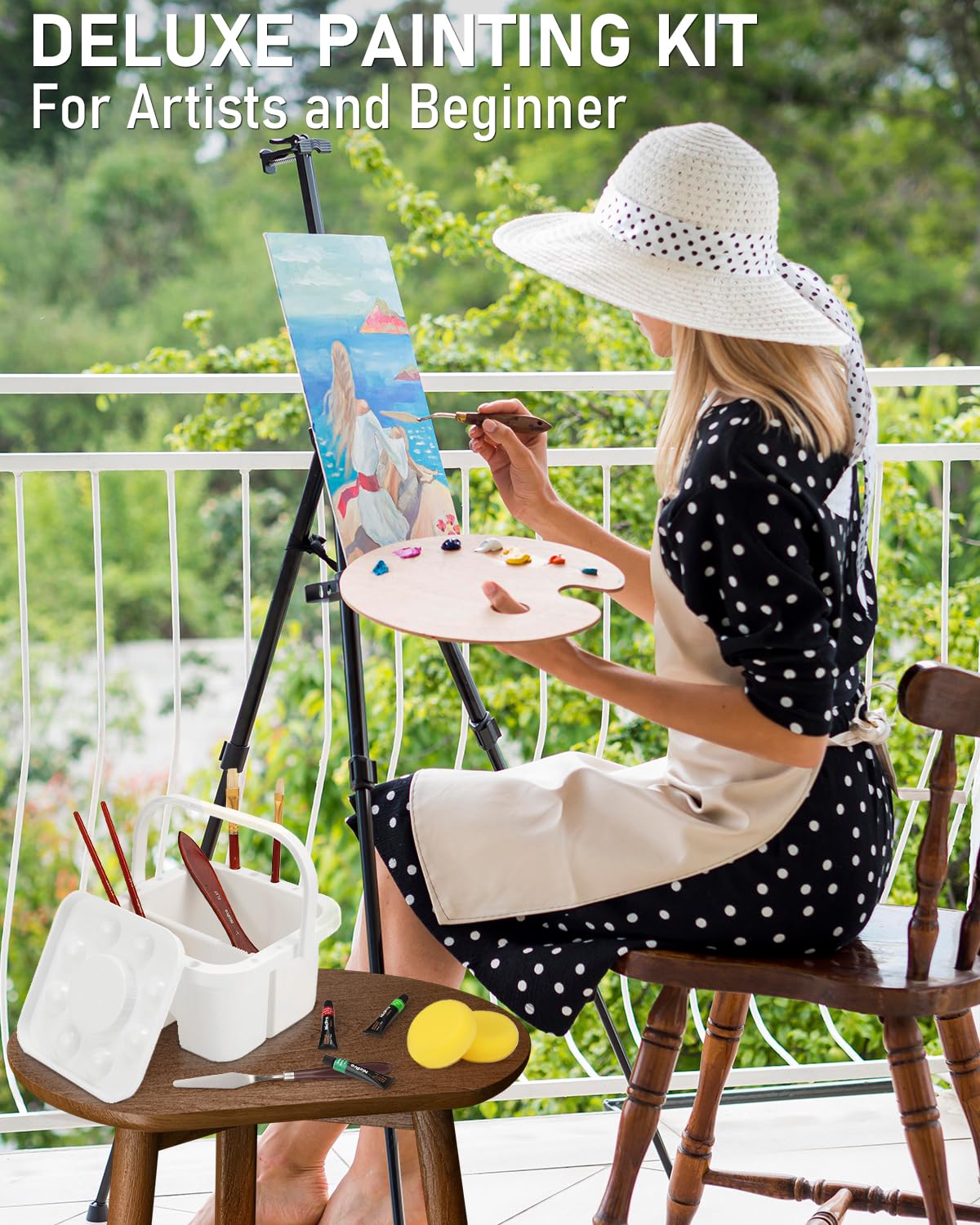 Nicpro 158PCS Deluxe Art Painting Kit with Metal and Solid Beech Wood Easel, Acrylic, Oil & Watercolor Paint Set, Paint Brushes, Canvas, Palette, Paper Pad, Professional Art Set for Adults Artist
