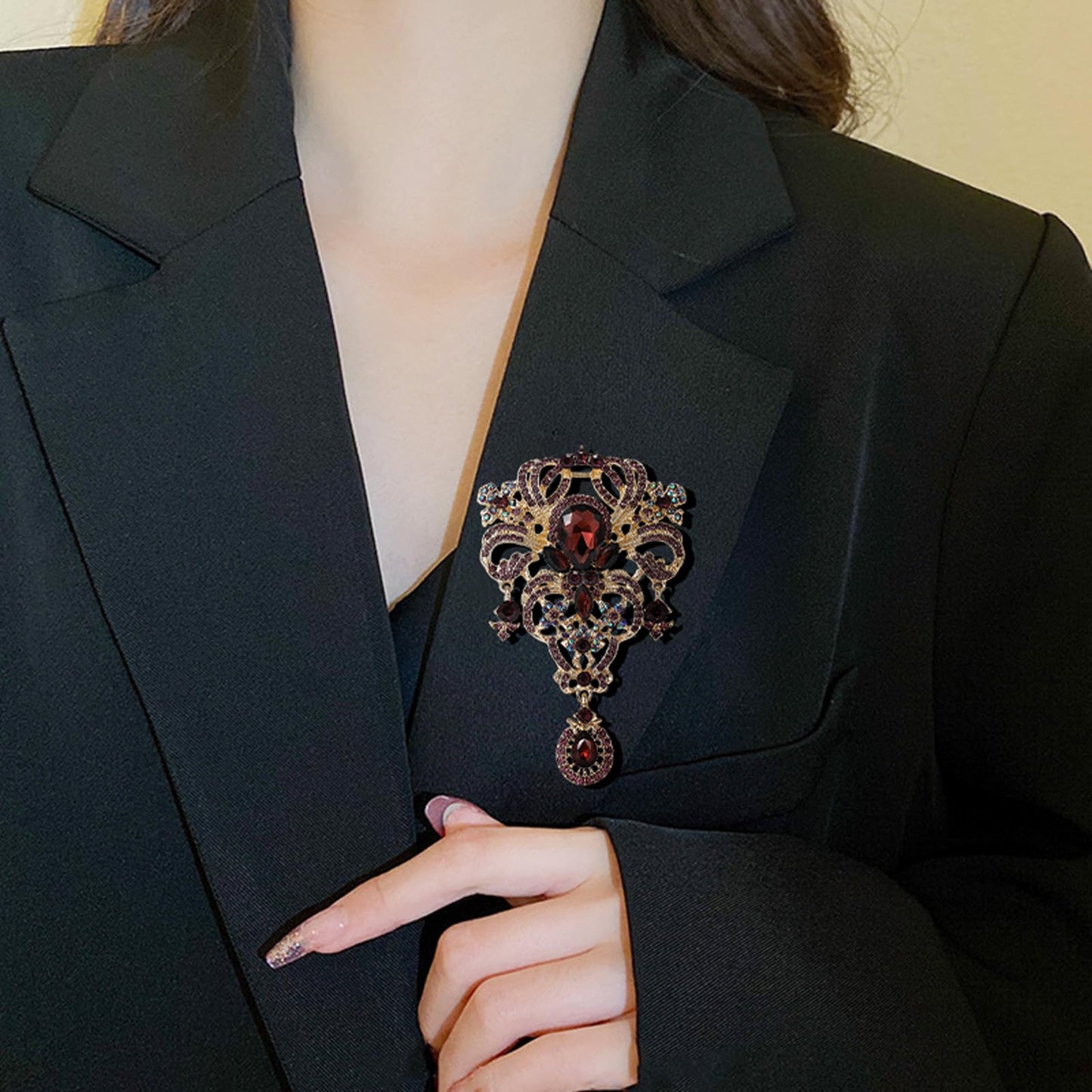 YOQUCOL Retro Brown Austrian Crystal Big Brooch Pin for Women Large Flower Shape Brooches Lapel Pins for Sweater,Coat Dress Accessories