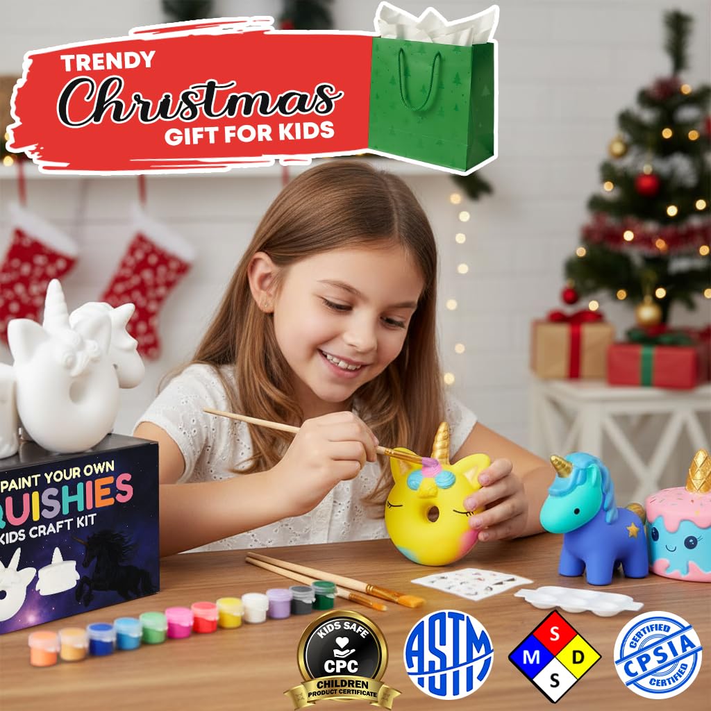 Jim&Gloria Paint Your Own Squishies, Jumbo Squishy Gifts for Girls and Boys 8 9 10 11 12 13 14, Arts and Crafts for Kids, Party Favors for Birthday, Christmas Gift for Kids, Pack of 3
