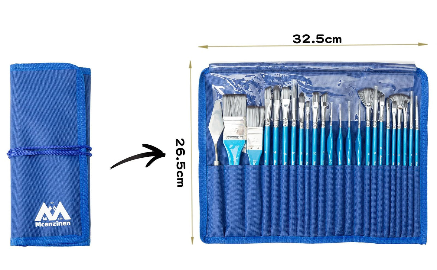 Mcenzinen 24 Pcs Paint Brushes, Professional Acrylic Paint Brush Set Artists Complete Range of Sizes with Palette Knife & Canvas Bag for Acrylic, Oil, Watercolor, Gouache