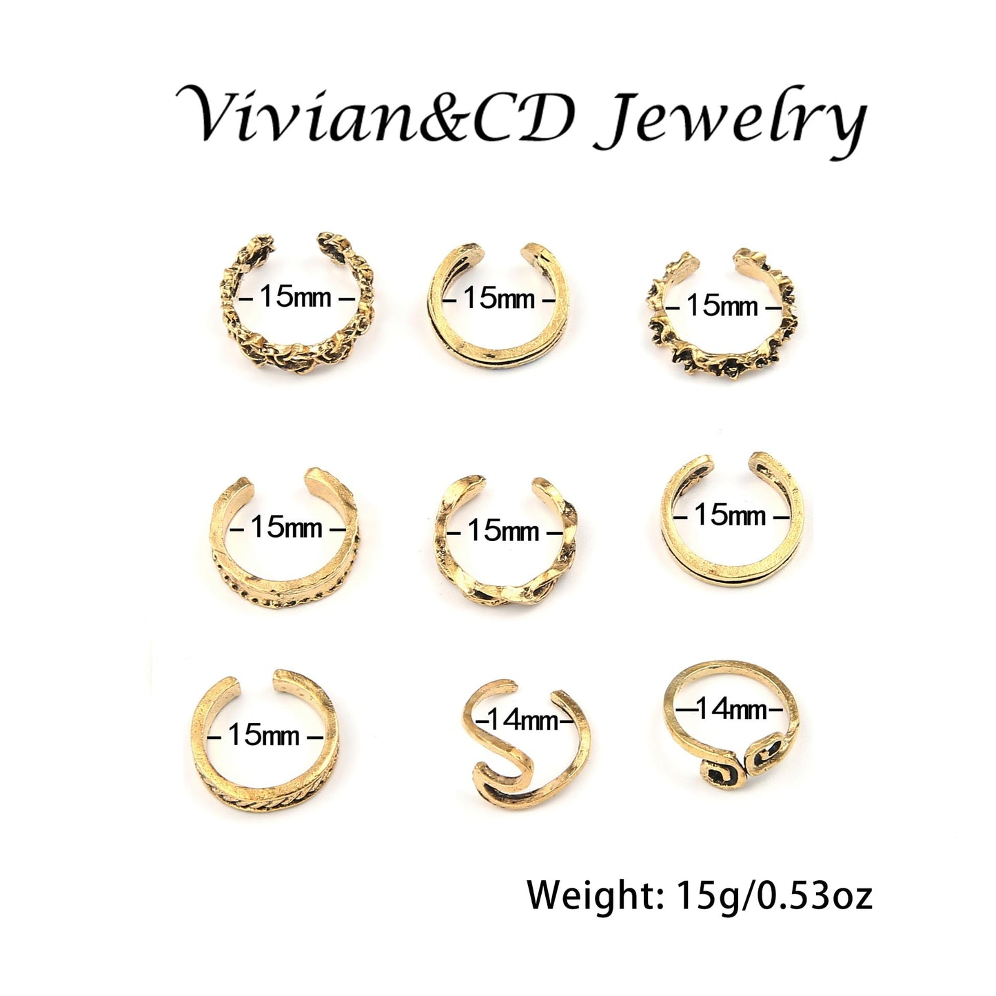 Vivian&CD 14k Gold Toe Rings Set for Women, Open Band Adjustable Non Tarnish Toe Ring, Beach Foot Jewelry for Summer, Stylish and Dainty Toe Rings (Gold2)
