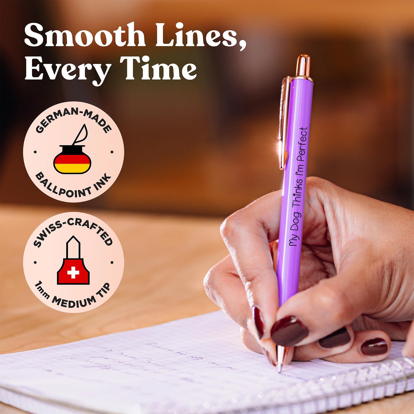 MESMOS 3-Pack Dog Mom Gifts, Mothers Day Gifts for Mom, Fancy Pens for Women, Dog Lovers Gift for Women and Owners, German-Made Ink Ballpoint Pens, Swiss-Made 1mm Medium Tip