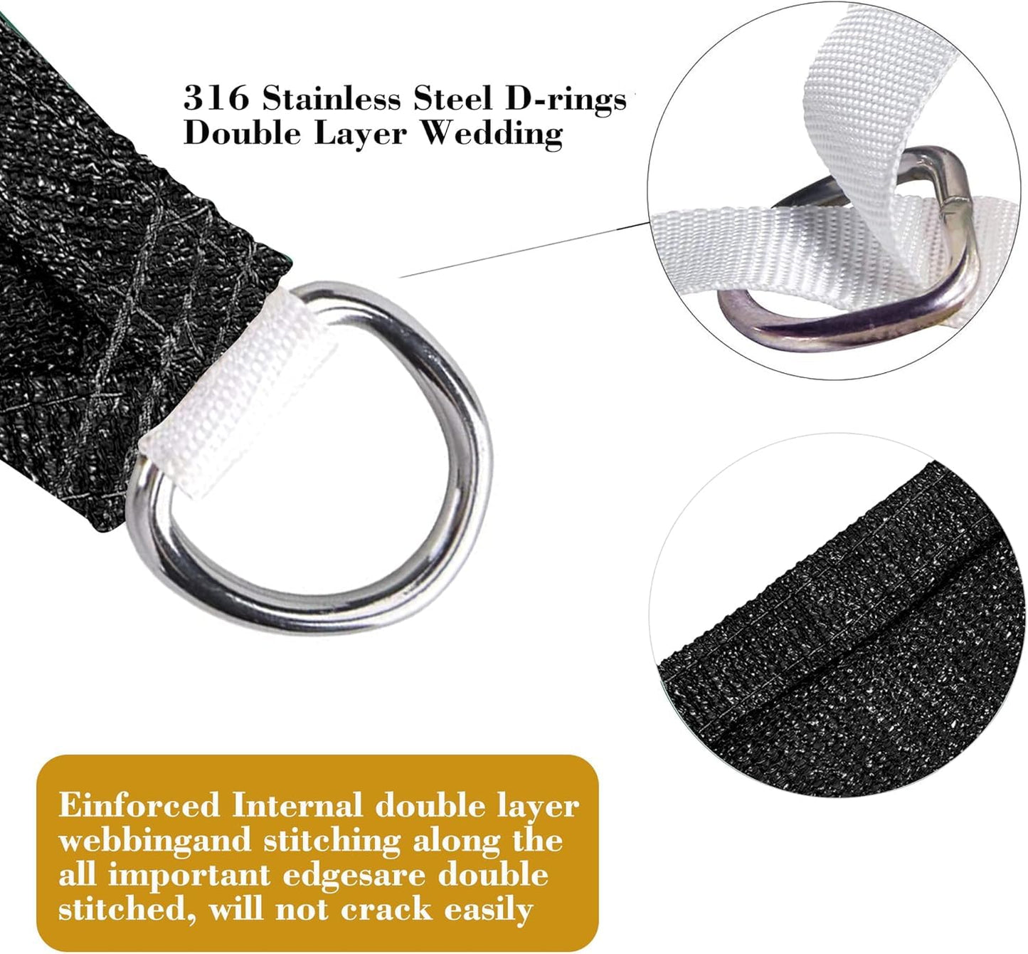 SHADESPEARE 16' x 20' Black Rectangle Sun Shade Sail Canopy Durable Fabric UV Block Awning, We Make Custom Sizes