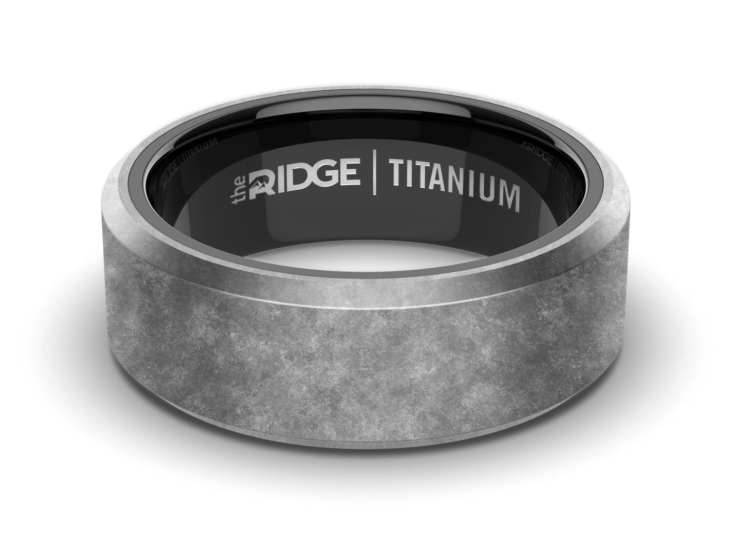 The Ridge Stonewashed Titanium Beveled Ring Comfort Fit Wedding Band - 13