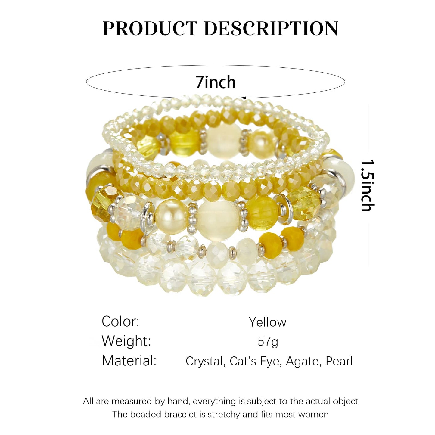 Noessla Beaded Boho Stretch Bracelet Colorful Stackable Crystal Beads Bracelets Trendy Costume Jewelry Mothers Day Gifts for Women(21-Yellow)