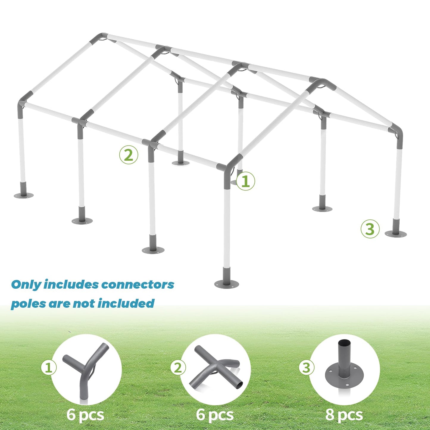 ICITYWALL 8 Leg Carport Kits,High Peak Canopy Fitting Kit with 1-3/8" ID, Galvanized Steel Carport Connectors, shed Frame kit DIY Project