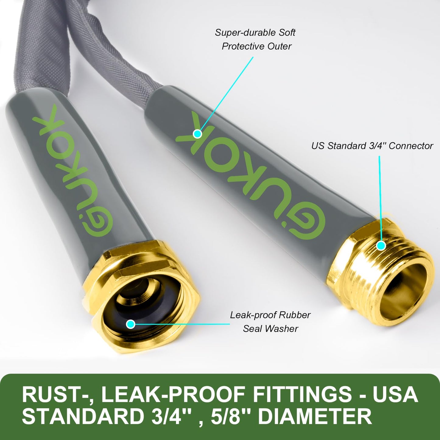 GUKOK 2025 Upgraded 50FT Non-Expanding Garden Hose, Ultra-Light & Flexible Water Hose - Burst-Resistant, Kink-Free, High-Pressure, All-Weather Use for Lawns, Gardens, and Outdoor Cleaning