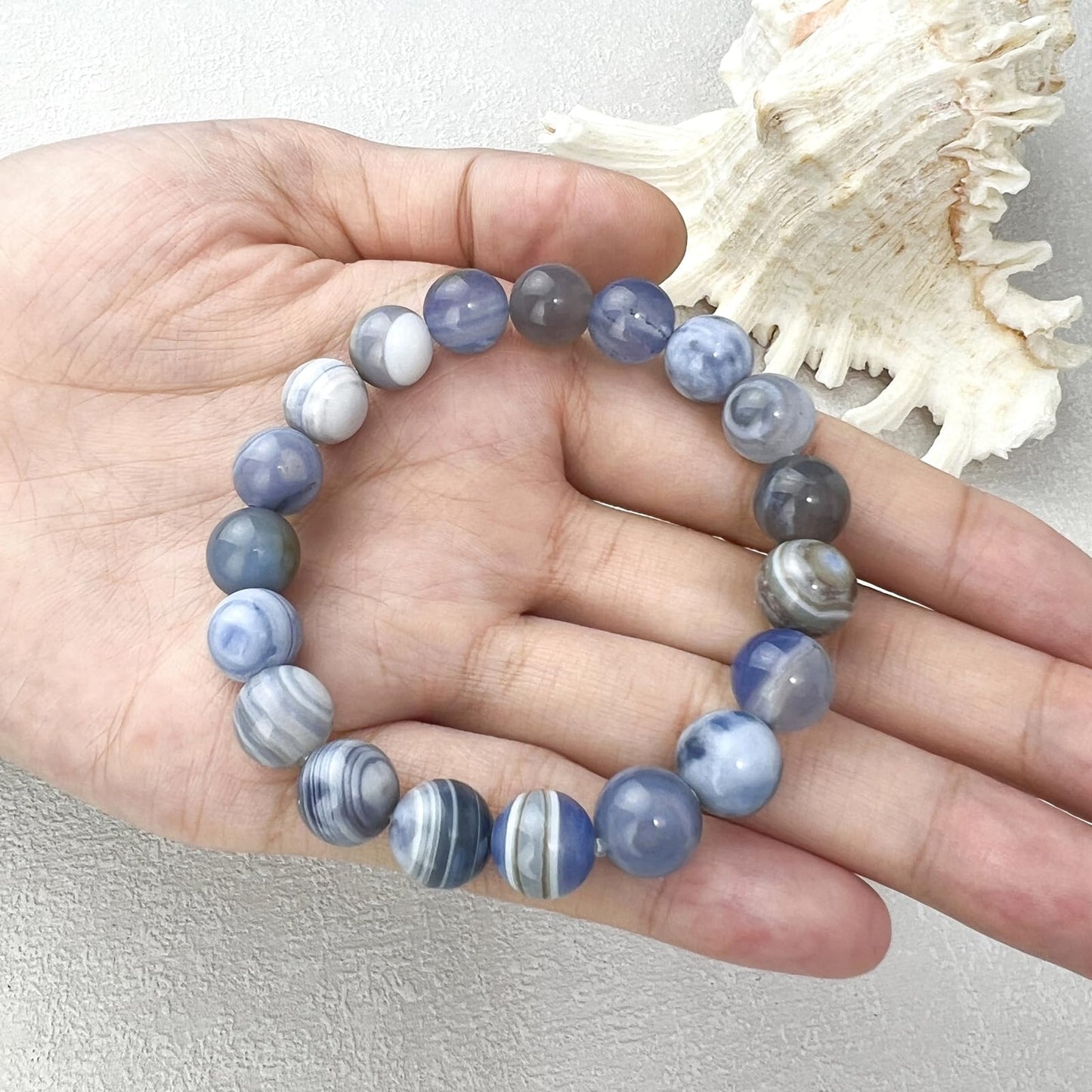 TSdiyART Blue Lace Agate Bracelet, 10mm Natural Round Gemstone Beaded Bracelet for Women Men, Healing Crystal Chakra Bracelets Jewelry (Blue Lace Agate)