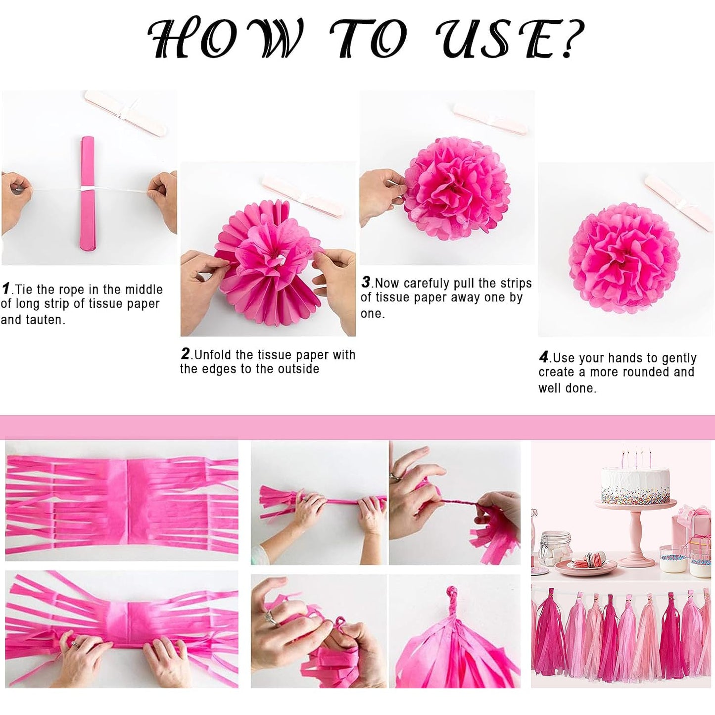 Pink Red Happy Birthday Party Decorations kits for Girls Women with Happy Birthday Banner, Fringe Curtain,Foil Balloons,Tissue Pompoms,Dots Garland,Tassels Garland,Cake Topper for birthday decor(pink)