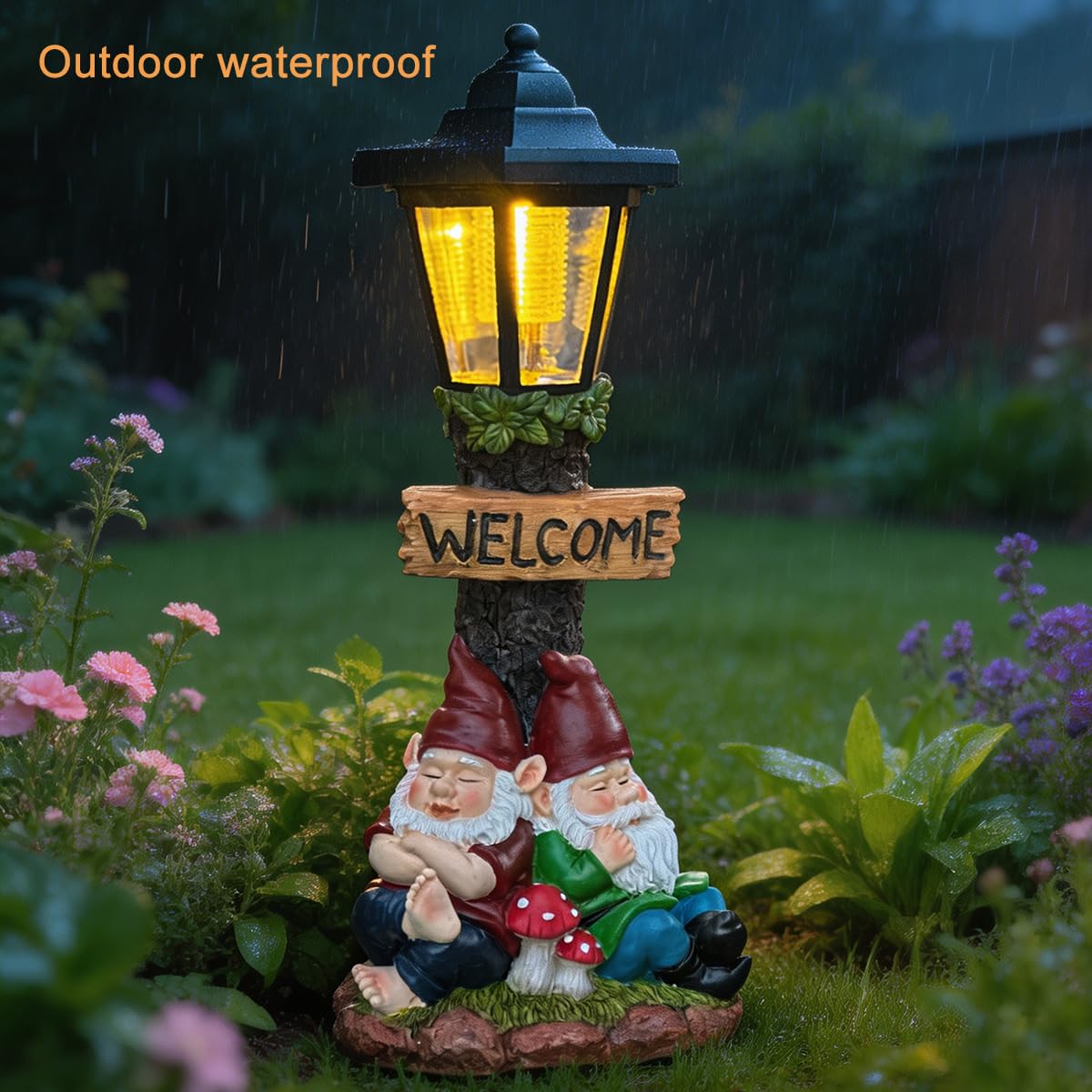 ZYLiWoo Garden Gnome Statue with Solar Lights,Outdoor Figurine Light for Outside Landscape,Lawn Yard, Path、Patio Sculptures Decor - Unique Gift for Grandmothers, Women,Sisters for Christmas Birthday