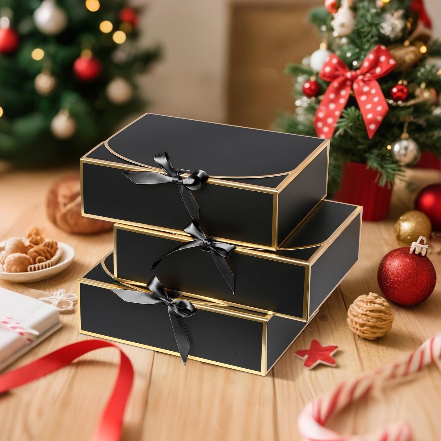 WLUSEAXI 10Pack Black Gift Boxes, 10.6x7.8x3.1Inch Bridesmaid Proposal Box with Ribbons, Gift Boxes with Lids for Presents, Mother's Day, Wedding, Groomsmen Proposal, Birthday Party
