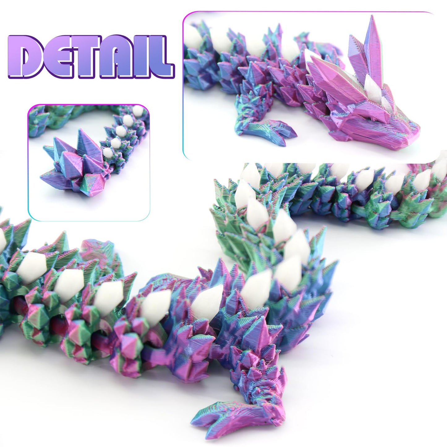 DEFORAGE 3D Printed Dragon Decoration, Glacier Crystal Dragon Glow in the Dark 3D Printed Animal Model, 3D Printed Dragon Statue Executive Desk for Home Office Decor Executive(Sky Blue&Rose red)