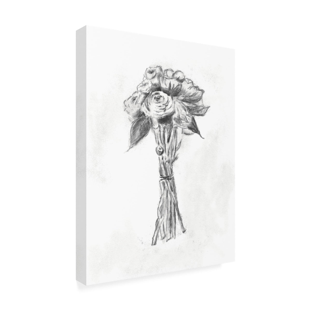 Trademark Fine Art Canvas Wall Art - Line and Brush 'Bouquet Charcoal' Wall Art for Living Room, Bedroom, or Office Décor