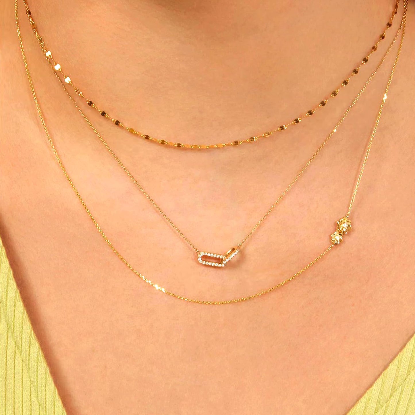 Zeffy Dainty Diamond Paperclip Necklace Simple Cute Minimalist Open Oval Necklaces Jewelry for Women Gifts