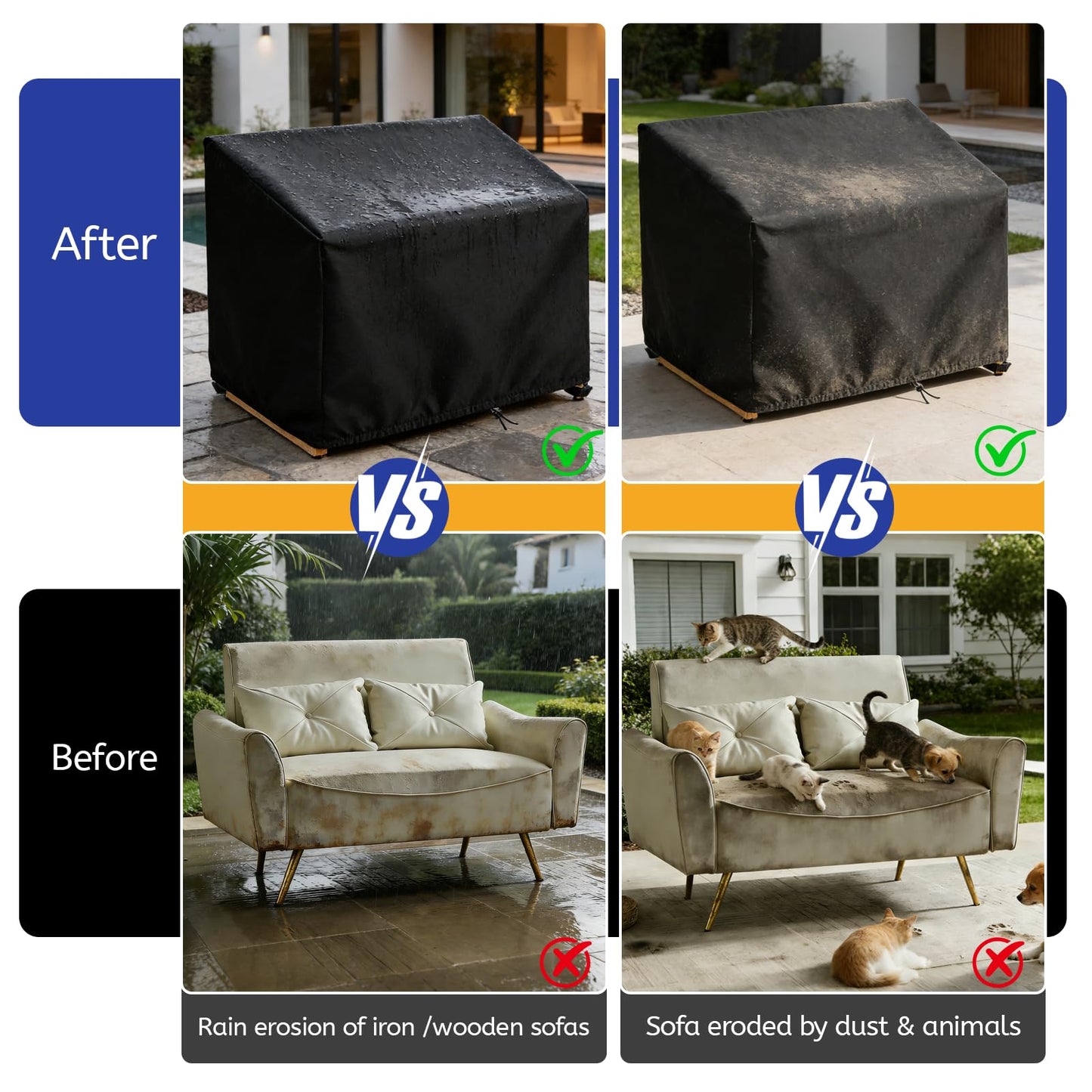 Hdenmist Outdoor Bench Covers, Waterproof Patio Sofa Cover Heavy Duty Outdoor 2-Seater Loveseat Cover for Outside Park Loveseat, Sofa, Glider Bench & Garden Furniture, 48" W x 29" D x 36" H Black