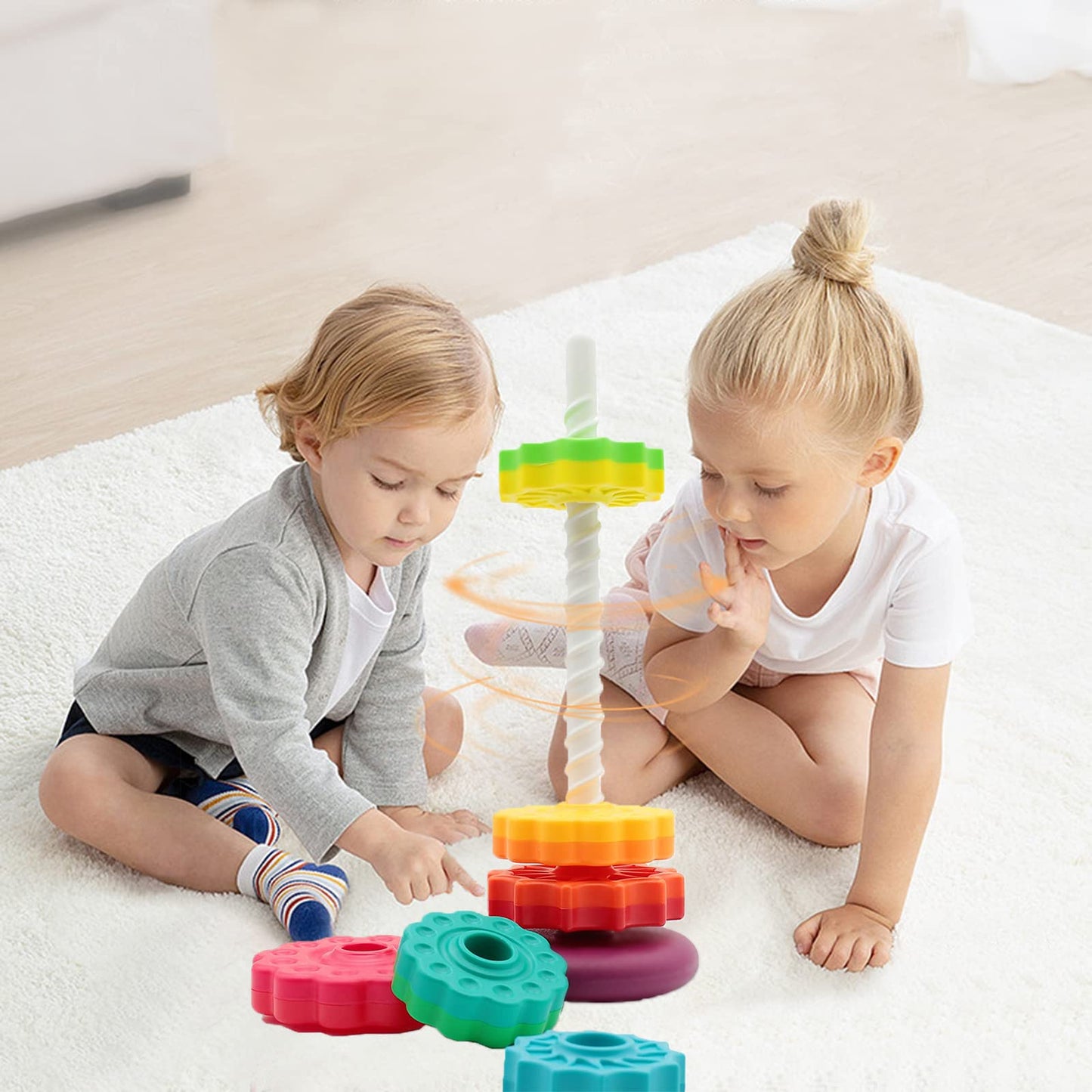LUCKFUTURE Educational Spinning Stacking Toys, Rainbow Stacking Rings Baby Toy, Montessori Sensory Learning Toy for Girls and Boys Toddlers Toys for 1-3 Year Old