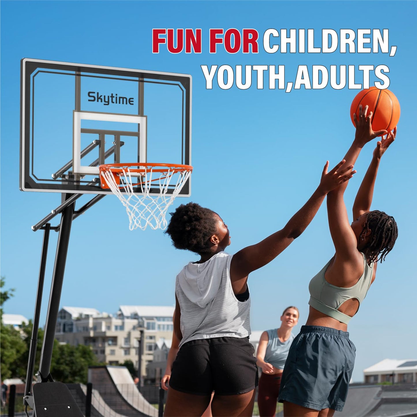 Skytime Basketball Hoop,Portable Basketball Hoop Outdoor with Shatterproof 44in PC Backboard,5.3-10ft Height Stepless Regulation Basketball Goal System with Rebound Plate,Black
