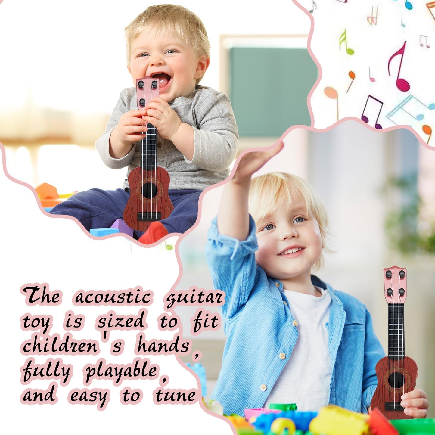 SENONAPO 15 Pcs Kids Toy Guitar 10 Inch Mini Classical Ukulele Guitar Toy Beginner Rhyme Developmental Musical Instrument Toddlers Ukulele Guitar Cute Guitar Toy for Toddler Educational Toy Supplies