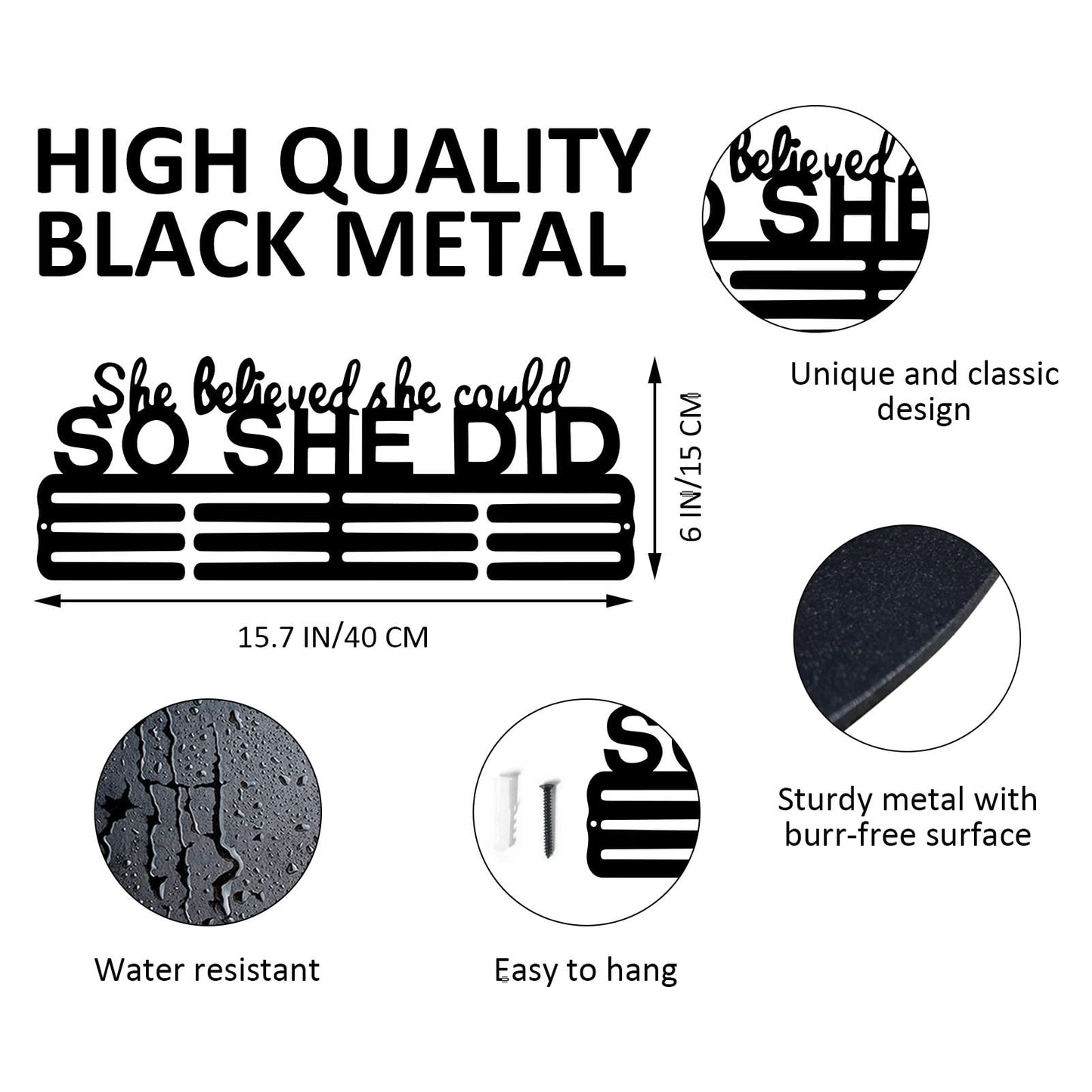 Resama Fashion Medal Hanger Holder Display Wall Rack Frame Shelf-Black Metal Medal Hanger Awards Ribbon Cheer,Gymnastics,Soccer Easy to Install