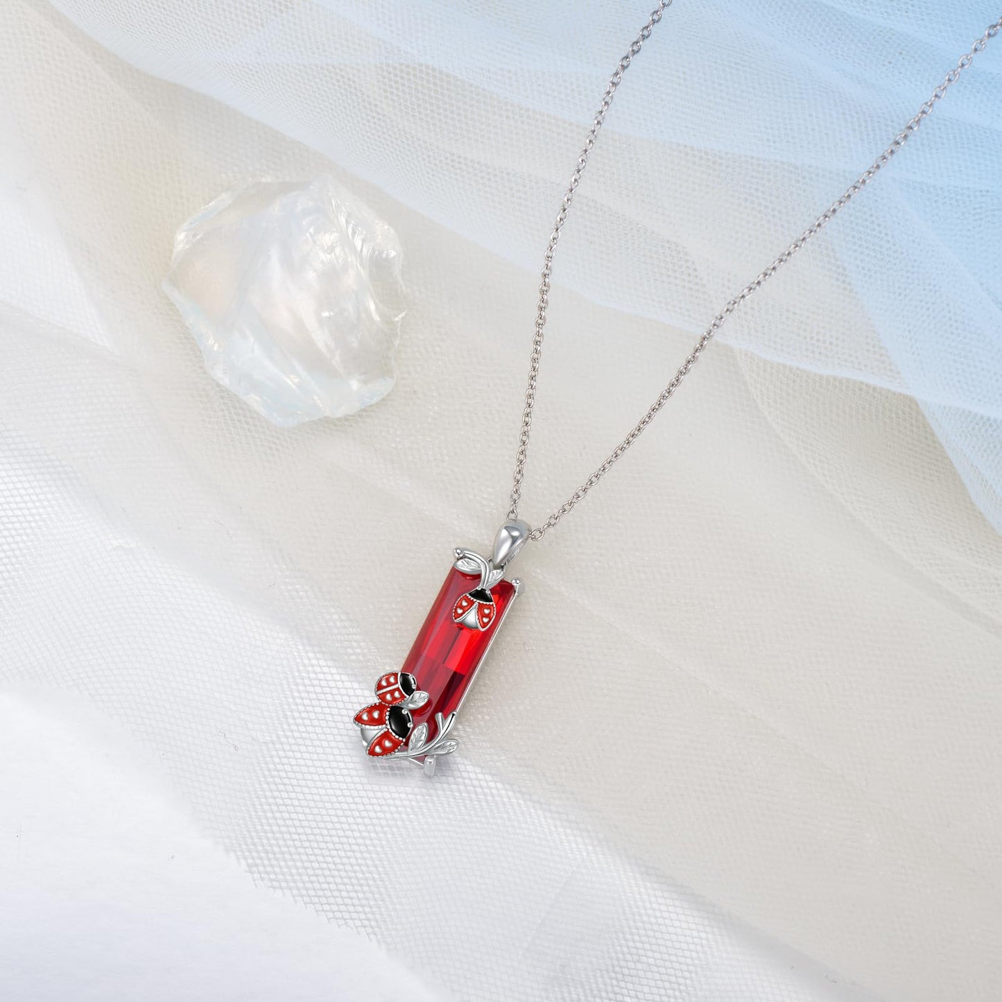 AENEAS Valentines Day Gifts for Women Her Ladybug Necklace 925 Sterling Silver Red Crystal Pendant Ladybug Jewelry Gifts for Her Wife Women