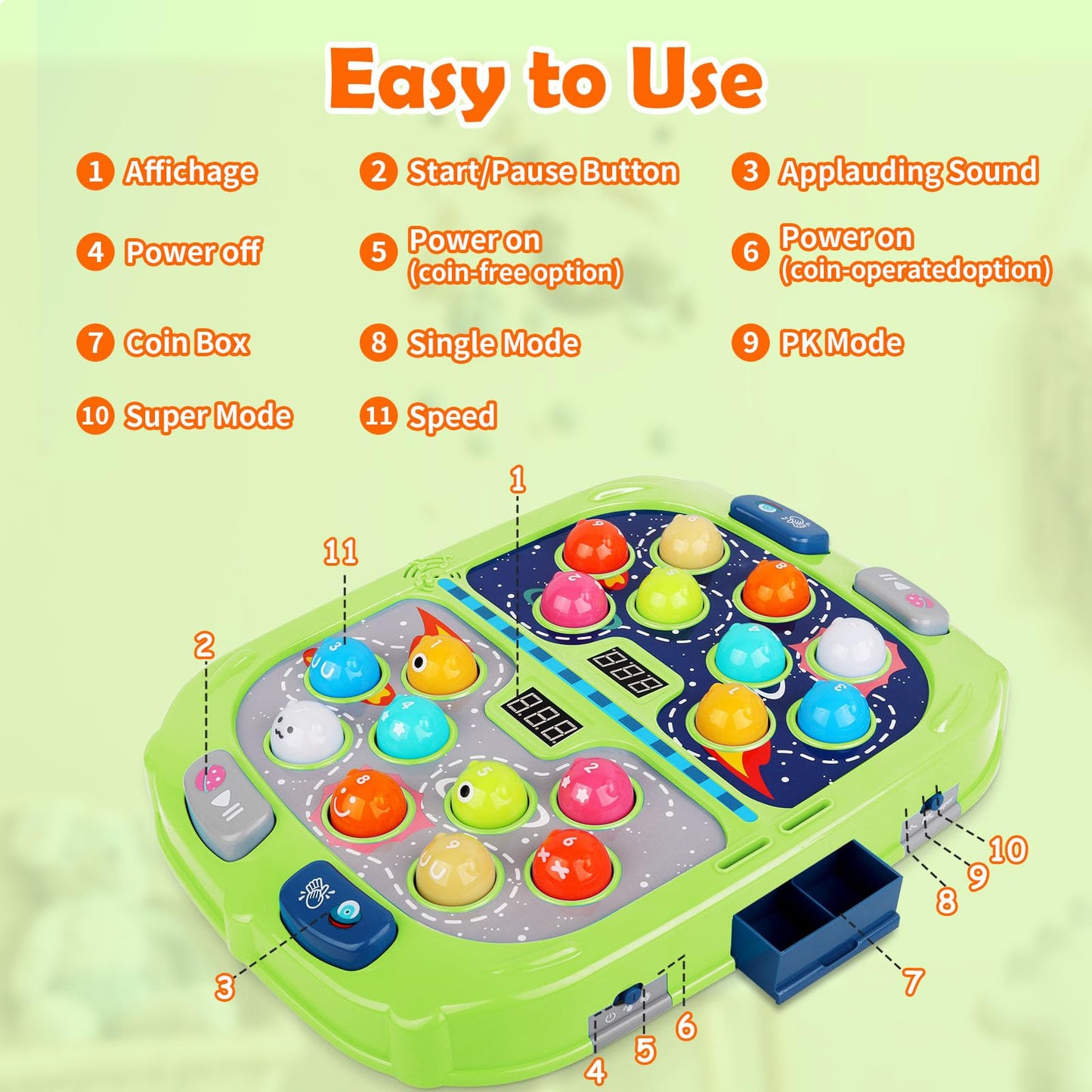 WAYKEE Whack a Game Mole, Toys for Ages 3-4 5-7 8-12 Boys Girls, Whack Game for Toddlers, Gifts for 3 4 5 6+ Year Old Boys Girls, Early Learning Educational Toys with 2 Hammers Sound & Light