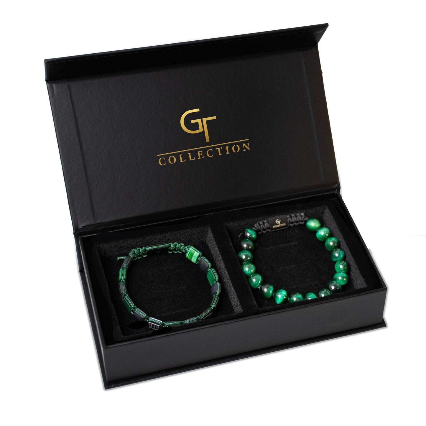 2 PIECE SET - Men's Beaded Bracelet And Flatbead Bracelet | Gift for Men | One Size Fits All | Used for Its Grounding Effects | 100% Natural | Adjustable Bracelet for Men with Gemstones (Green)