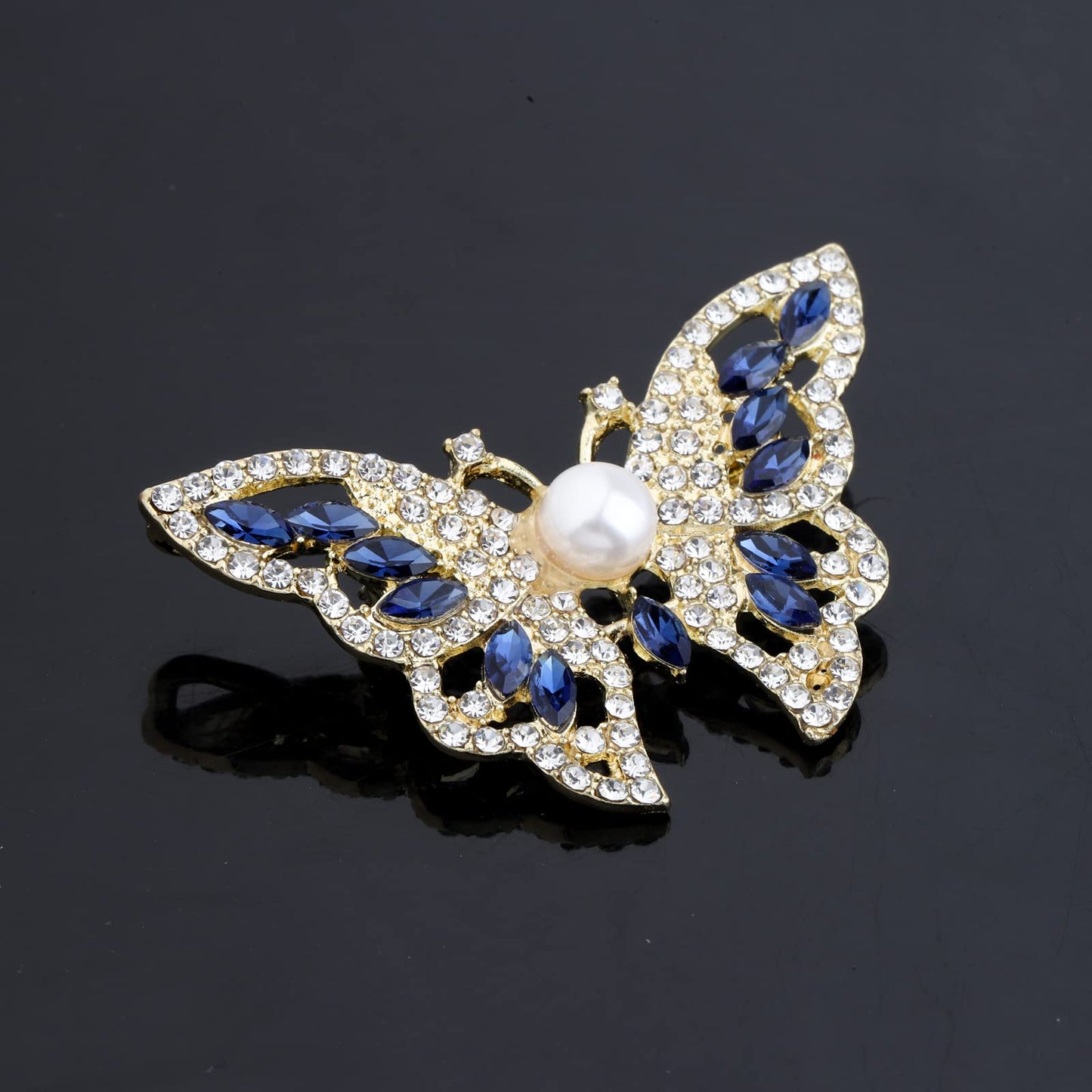 FEELMEM Crystal Rhinestone Butterfly Brooch Pin Blue Color Butterfly Brooches for For Women Wedding/Banquet/Birthday Party (blue)