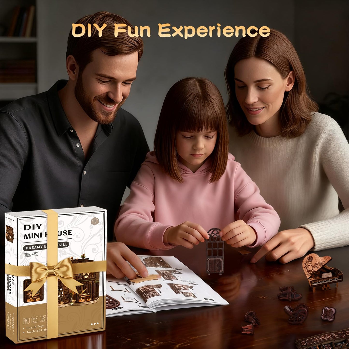 3DVASE Book Nooks for Adults, DIY Miniature Dollhouse Book Nook Kit, Model Kits Craft Kits for Adults, 3D Wooden Puzzle Book Nook Craft Bookshelf Decor, Adult Craft Kits Gift with Led Light