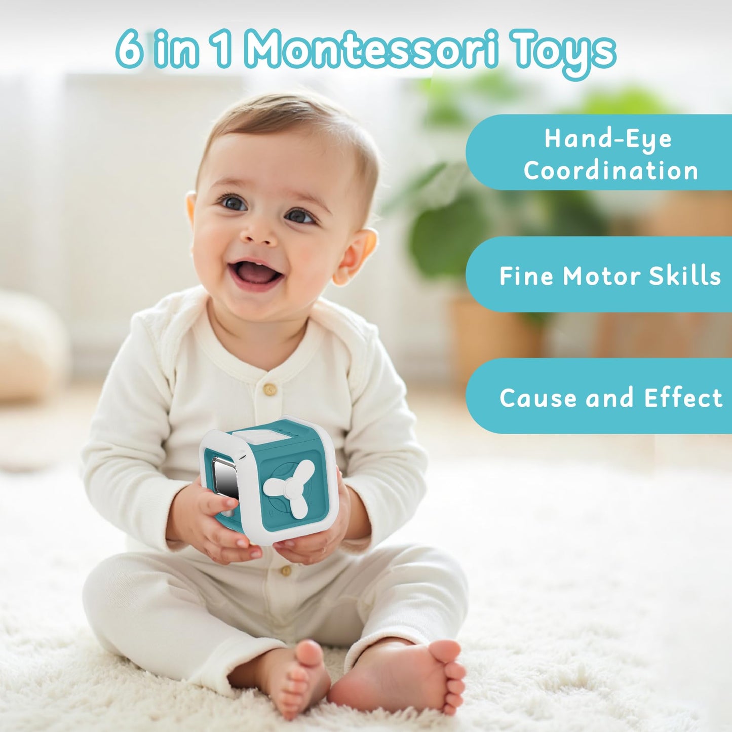 Montessori Toys for 1 Year Old Boy Girl - Busy Board with Light - Travel Sensory Toys for Toddlers 1-3 - Birthday Gifts Christmas Stocking Stuffers - Baby Toys 12-18 Months (Blue)