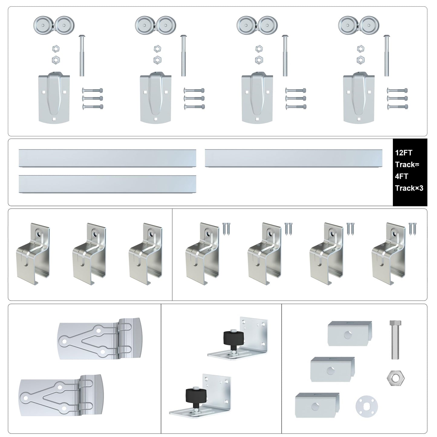 HARDJULAN 12FT Heavy Duty Galvanized Steel Exterior Sliding Barn Door Hardware Kit, 450 lbs Capacity,Kit for Outdoor,Fit MAX 2 X Door Width 72in
