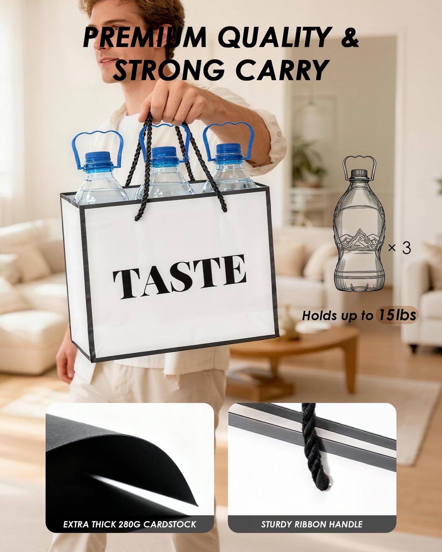 Bojoroy 5+1 Senses Gift Bags for Him/Her with Labels - A Heartwarming, Ready for Birthday, Anniversary & Holidays 6 Themed Bundle Bags for Boyfriend, Girlfriend, Husband & Wife - Classic Black & White