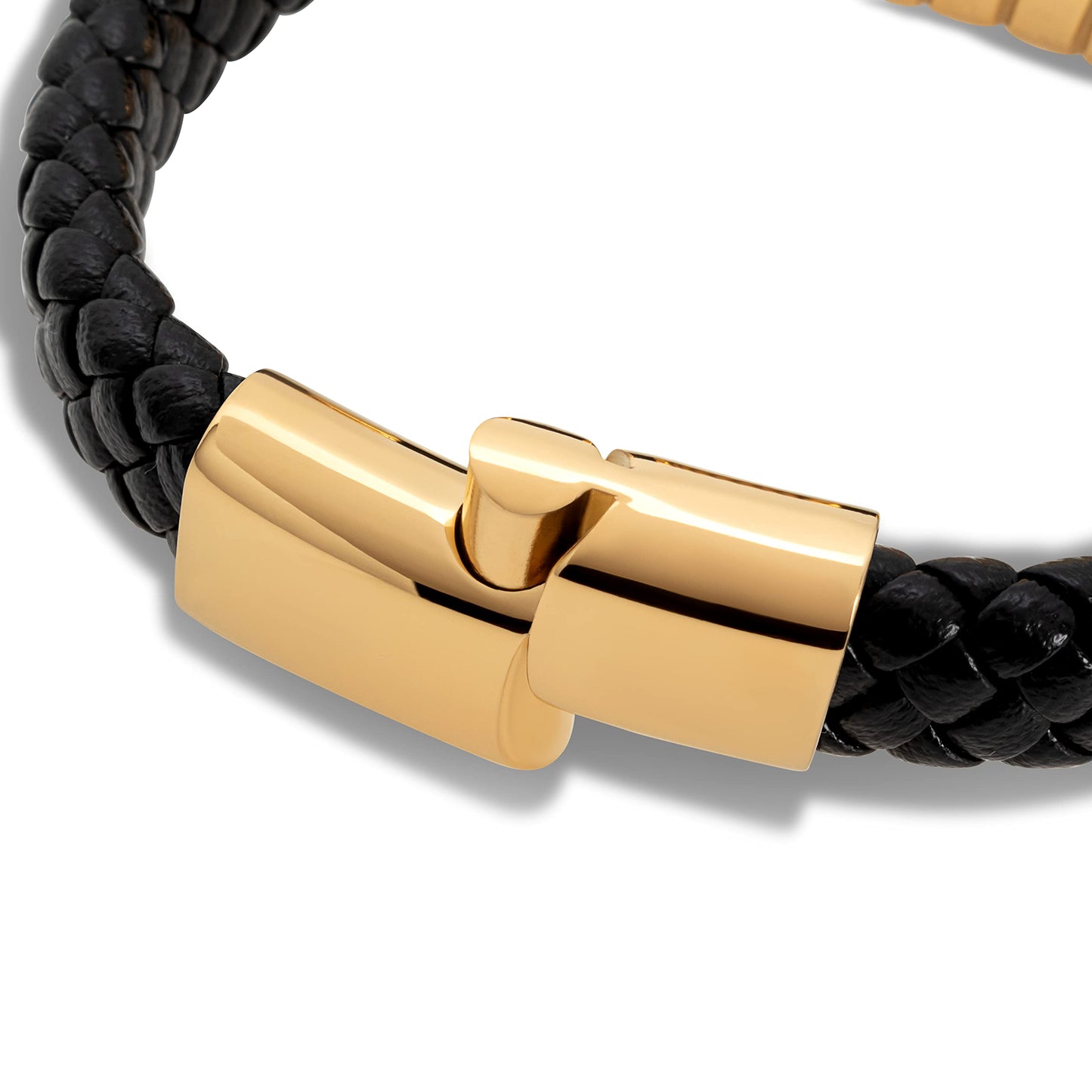 SERASAR Pulsera de oro para hombre 17cm con caja regalo hombre, trenzas piel vaca, cierre magnetico ajustable, joyero multicapa, joyeria cuerda magnetica masculina