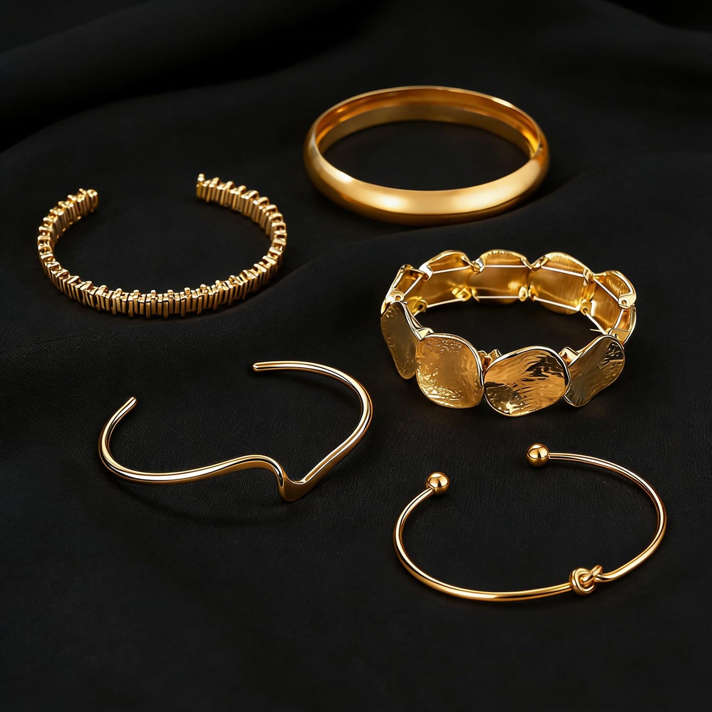 VEINARDYL Gold Bracelets set for Women, Gold Plated Bangles Cuff Bracelets Stack, Open Adjustable Bangles Fashion Accessories Jewelry Set for Gifts Birthday Valentines Day