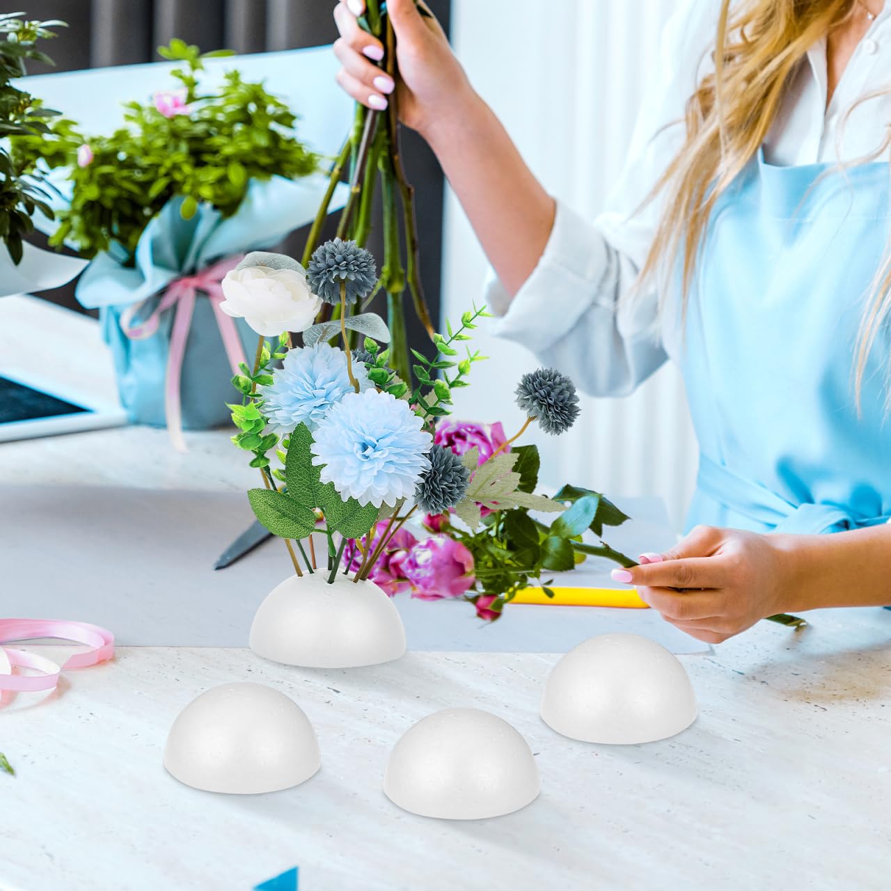 BESTOYARD 20Pcs Floral Foam Half Sphere, 4 Inch Styro Foam Balls for Artificial Flowers, White Round Arrangement Supplies, Bouquet Holder for Wedding, Plant Bouquet