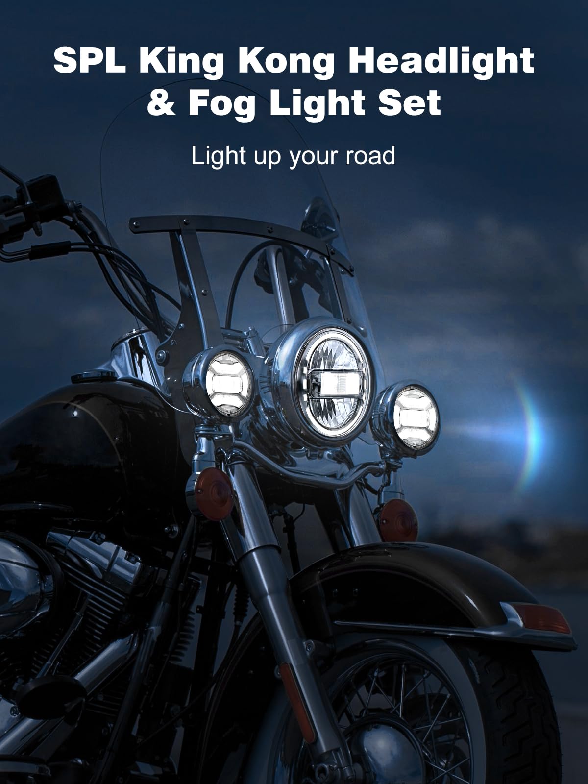 SPL 1000% Bright 7 inch Motorcycle LED Headlight with Halo DRL 4.5" Fog Passing Lights DOT Kit Compatible with Road King Electra Glide Street Glide Heritage Softail Ultra Classic Fat Boy Tri, Silver