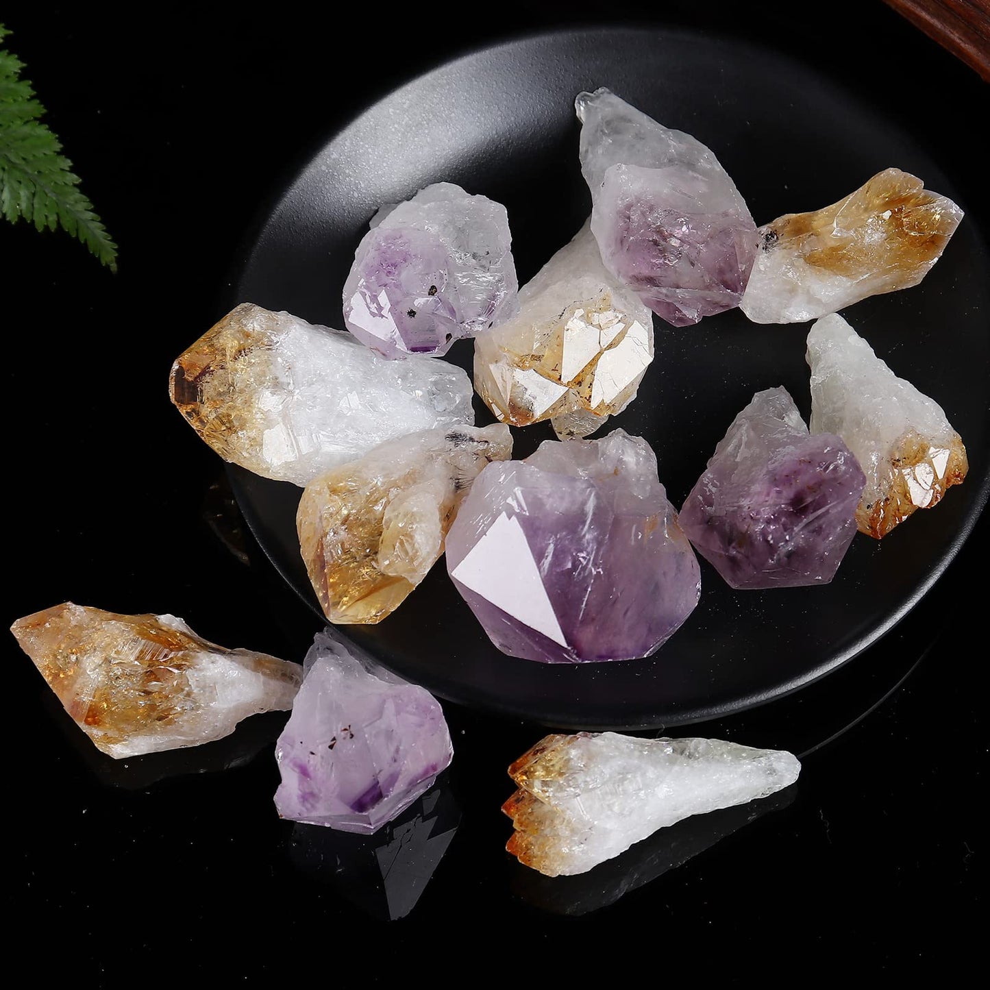JIC Gem Mix 11-13 pcs Rough Amethyst & Citrine Crystal Point Raw Natural Stones for Jewelry Making, Wire Wrapping, Reiki Crystal Healing (Deep Color)