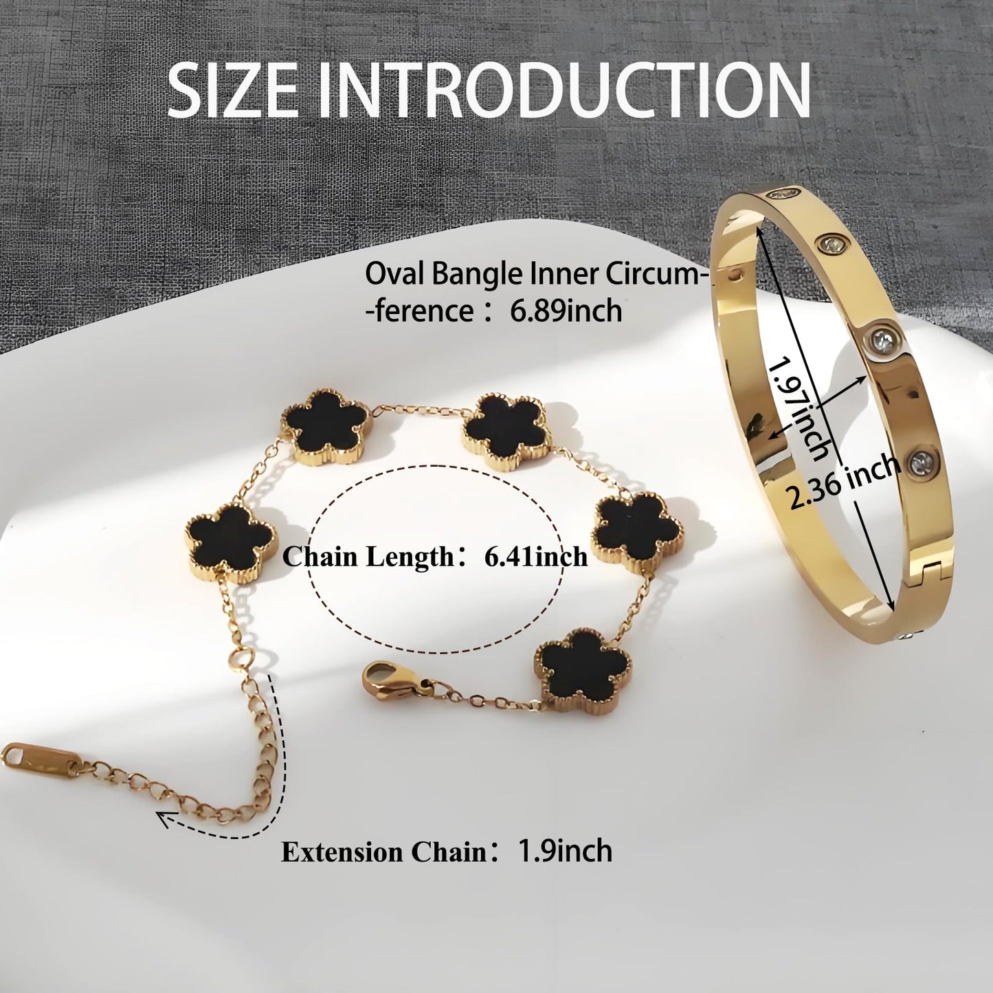 KARCCI 18K Gold Plated Lucky Clover Bracelet and Friendship Love Bangle Bracelets Set for Women Girlfriend Gold Cubic Zirconia Bracelet Set, Christmas Valentines Wedding Birthday Gifts