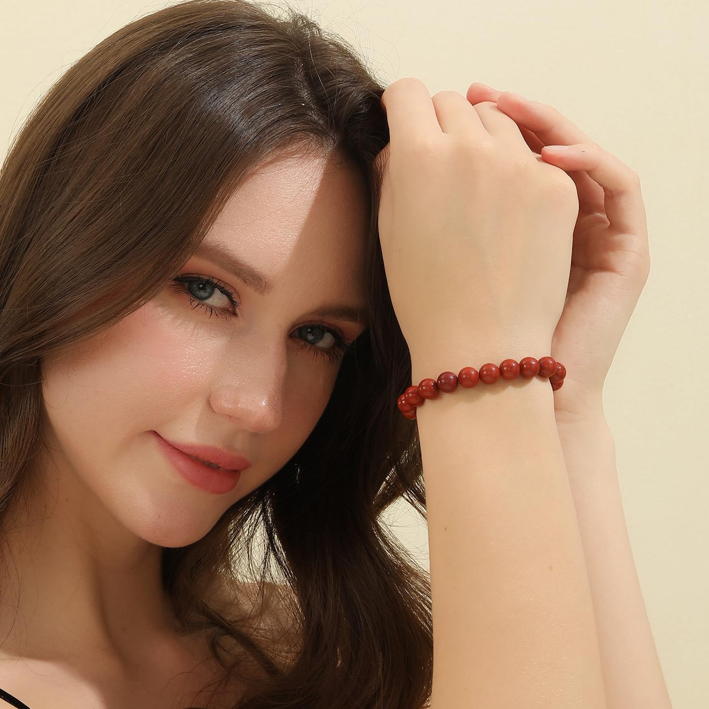 Crystal Vibe Red jasper Crystal Bracelet for Improving Focus and Relationships - Strengthen Love Life - 8mm Beaded Bracelet for Women Men - Elastic Adjustable Size